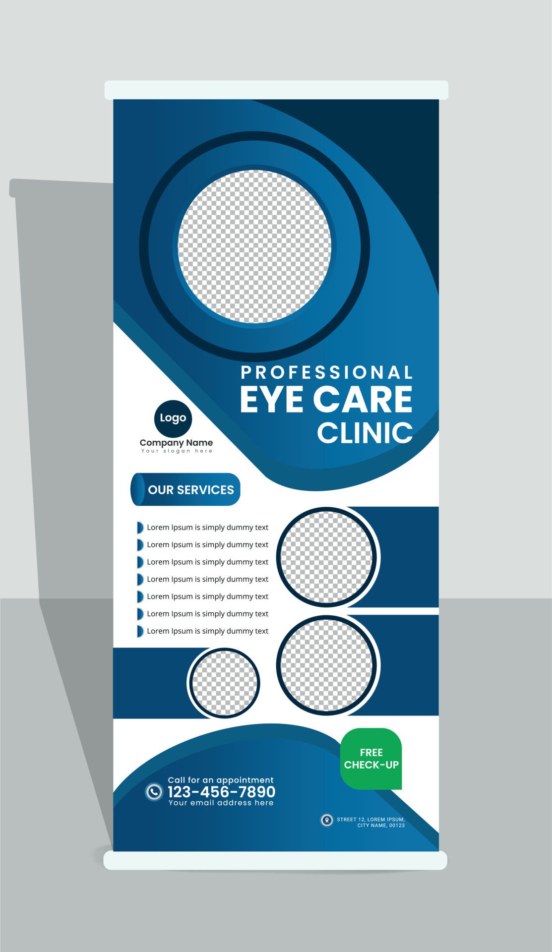 Roll up banner for eye clinic Free Vector