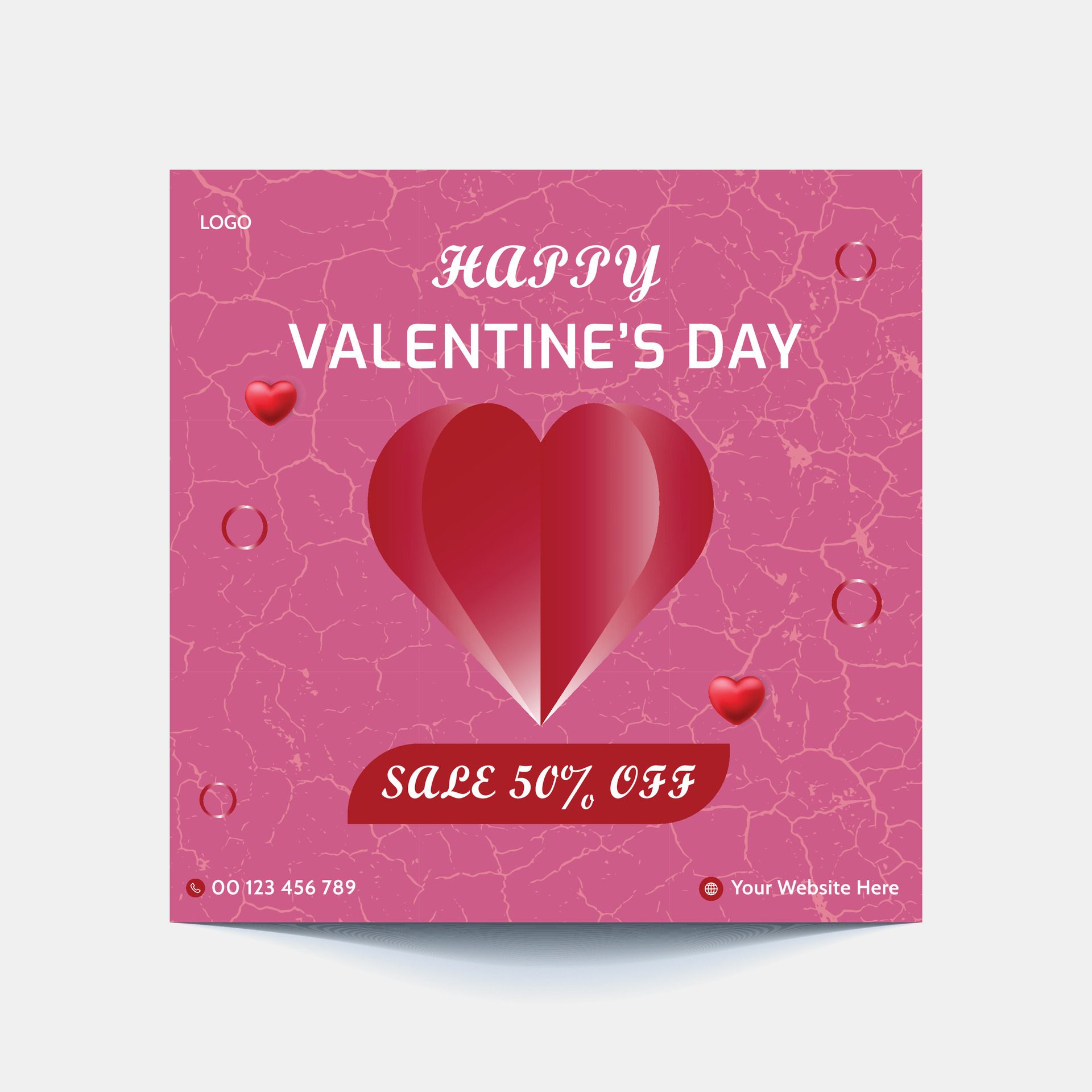 Valentine’s square banner design template. Red background with love line frame. Usable for social media post, greeting card, banner, and web ad. Free Vector