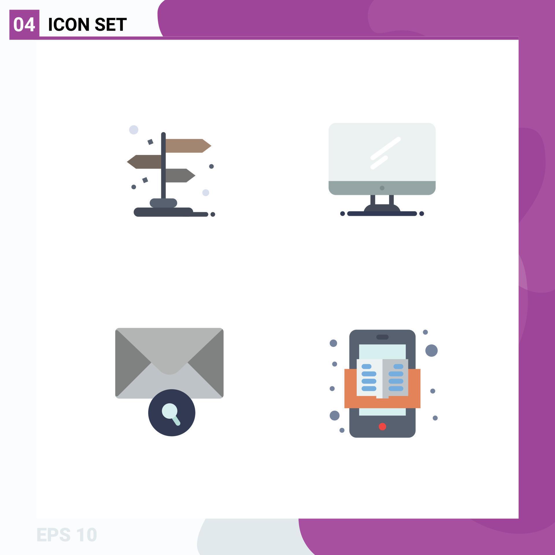 Set of 4 Modern UI Icons Symbols Signs for arrow mail pointer device search Editable Vector Design Elements Stock Free