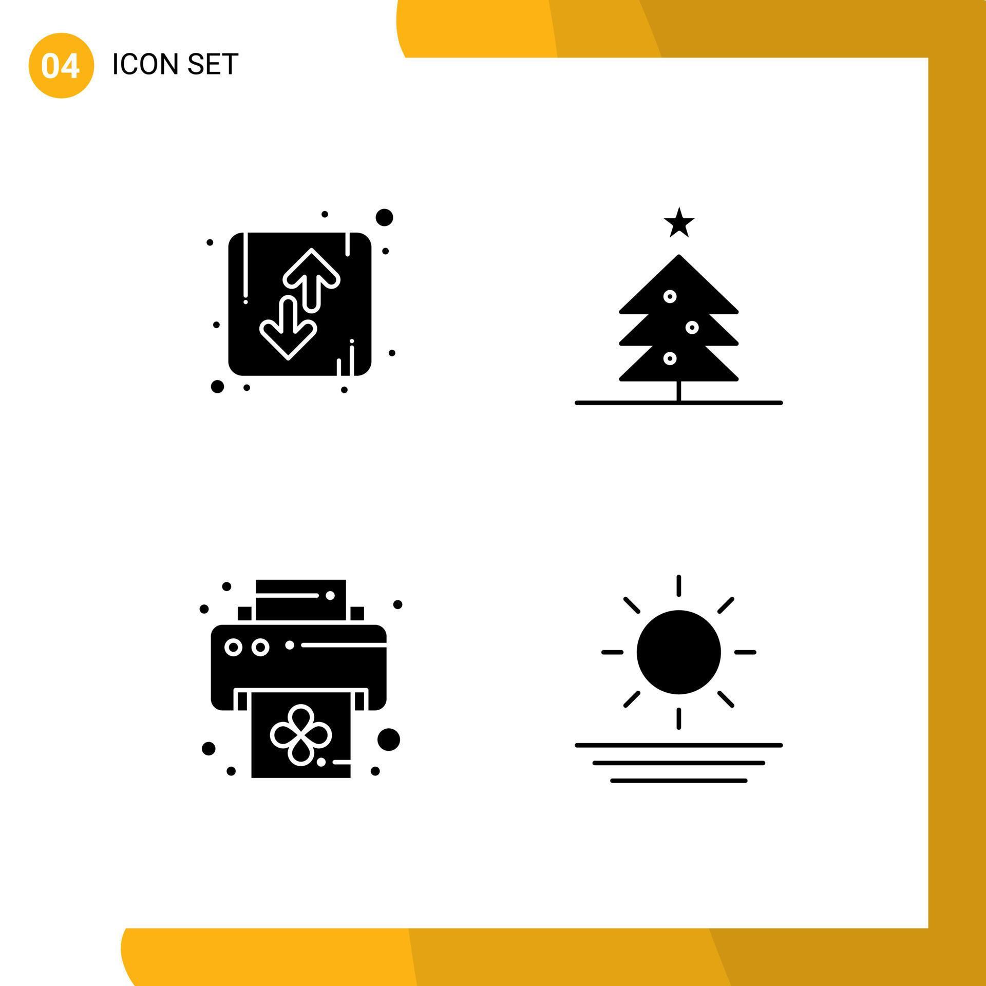 Modern Set of 4 Solid Glyphs Pictograph of arrow print orientation christmas beach Editable Vector Design Elements Stock Free