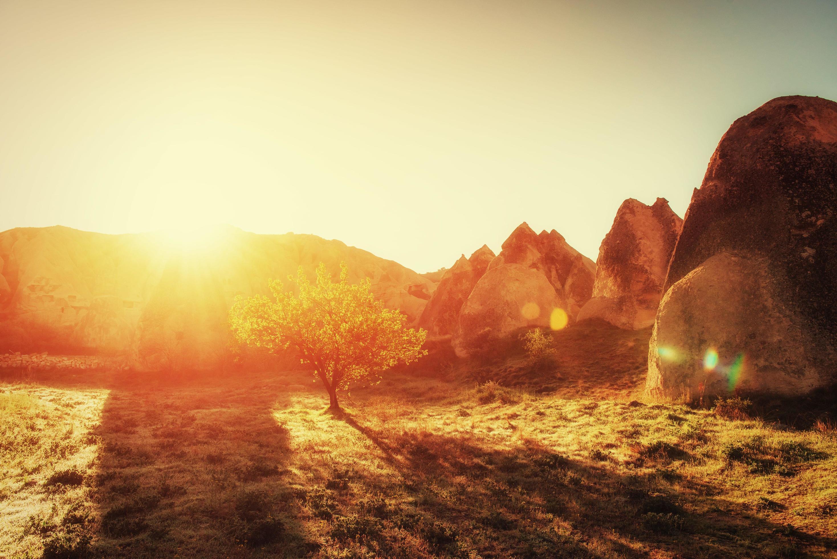 Fantastic sunrise over the Red Valley in Cappadocia, Anatolia, T Stock Free