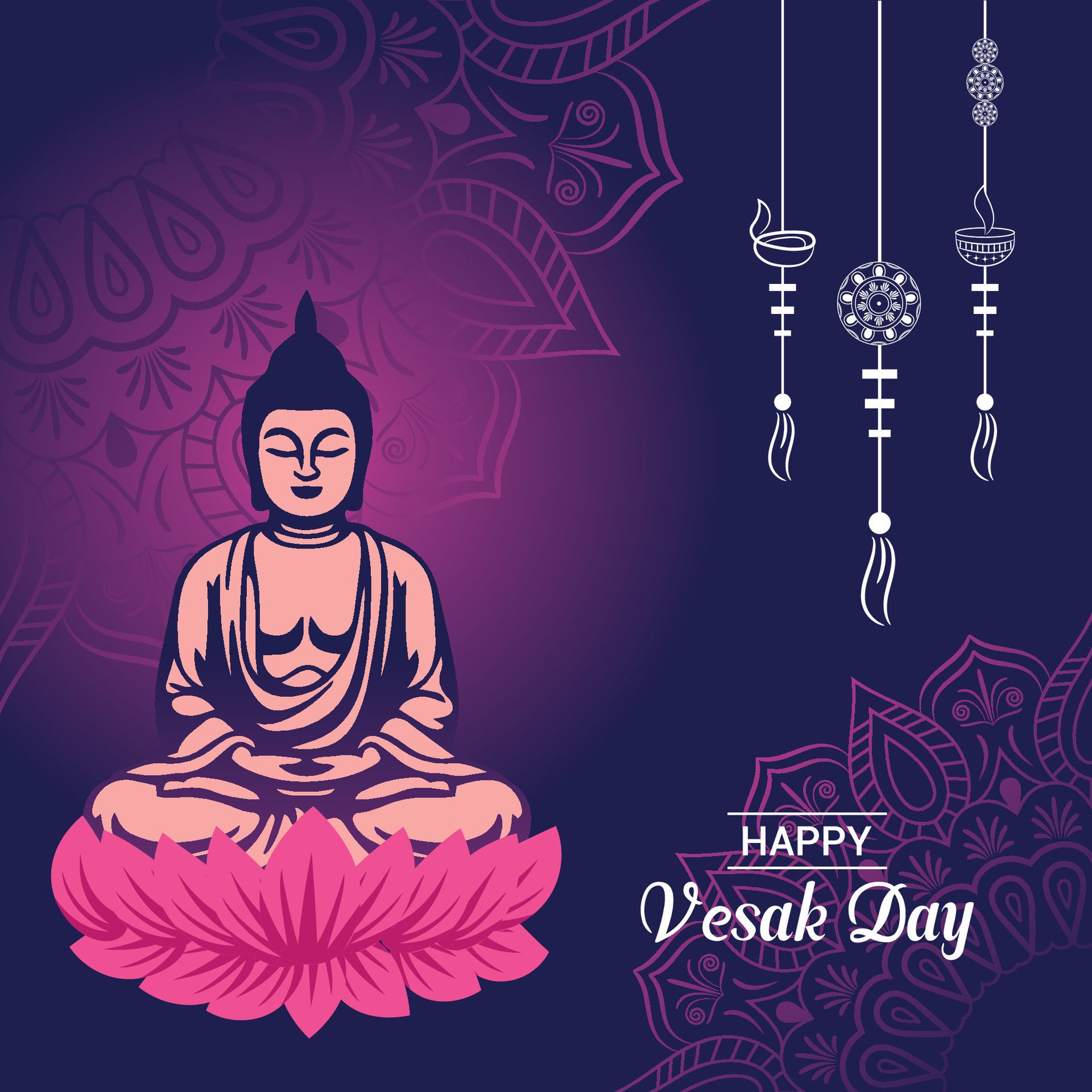 Flat vertical poster template for vesak day illustration festival celebration social media post and vesak day Banner Free Vector