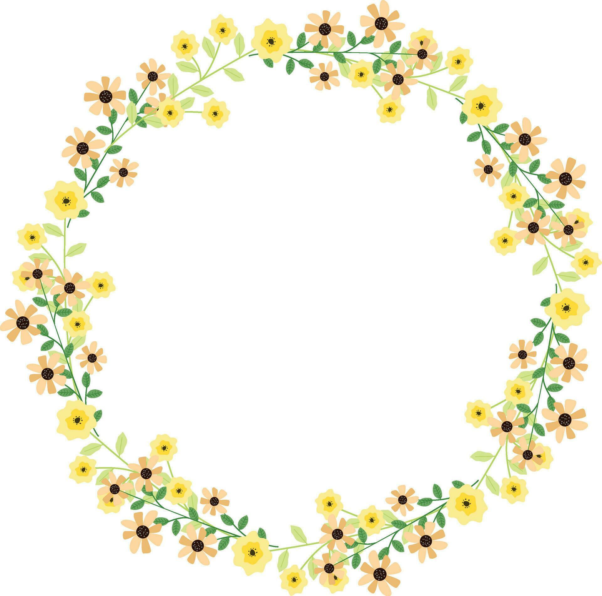 Beautiful round frame with wild flowers. Flat style. for decoration of invitations, greeting cards, print design Stock Free