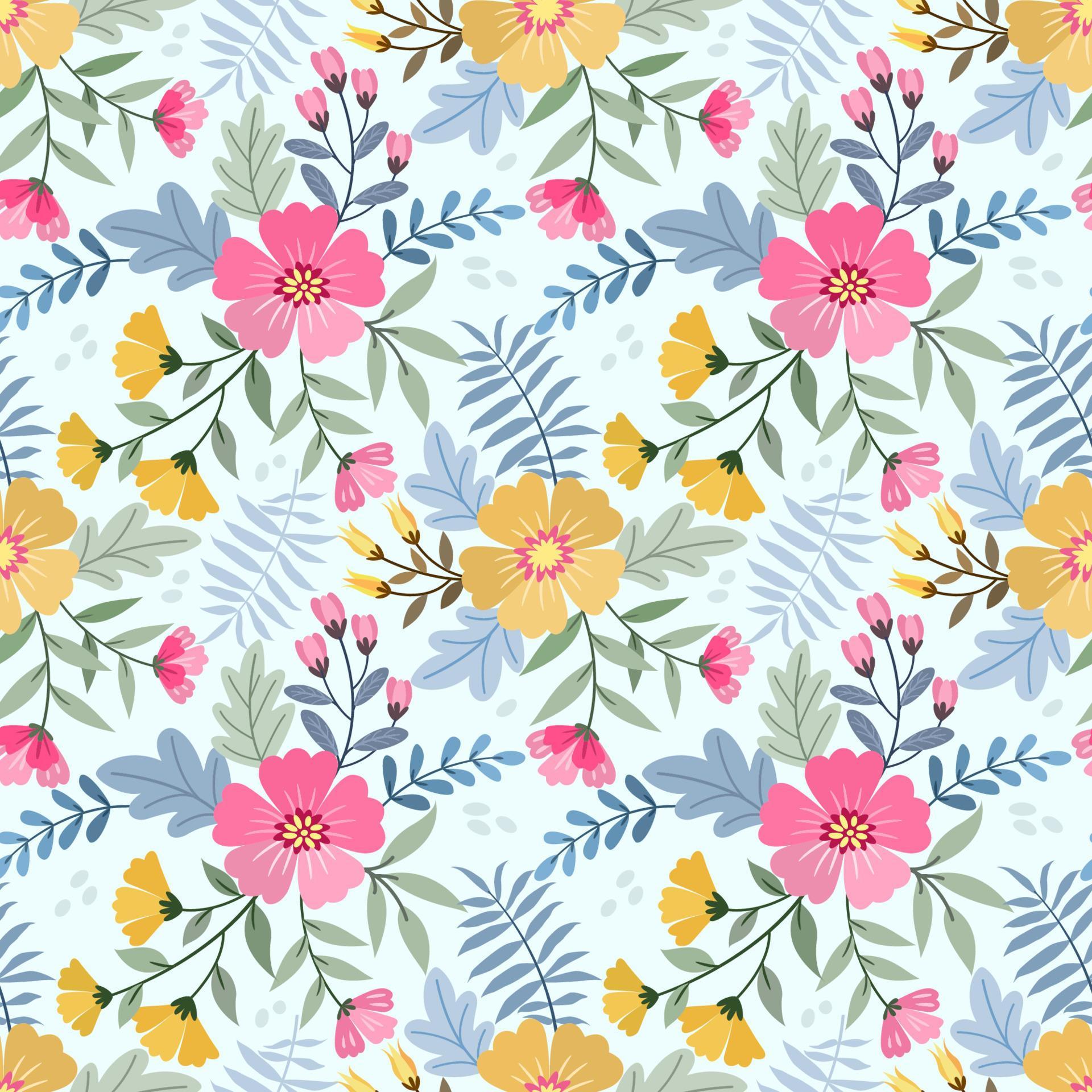 Colorful hand draw flowers seamless pattern. Stock Free