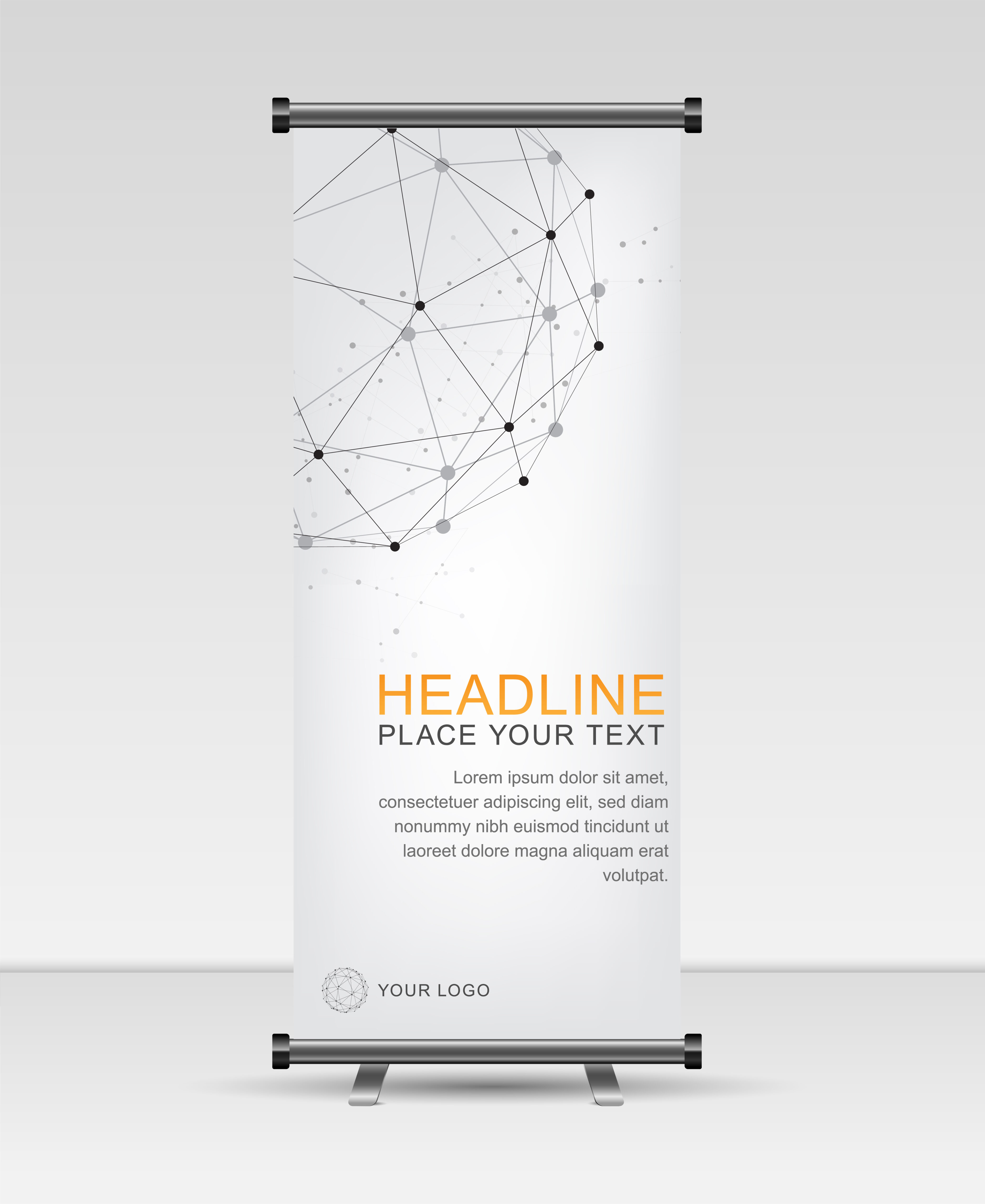 Roll up banner stand template. Abstract Geometric and Global network connections with points and lines. Free Vector