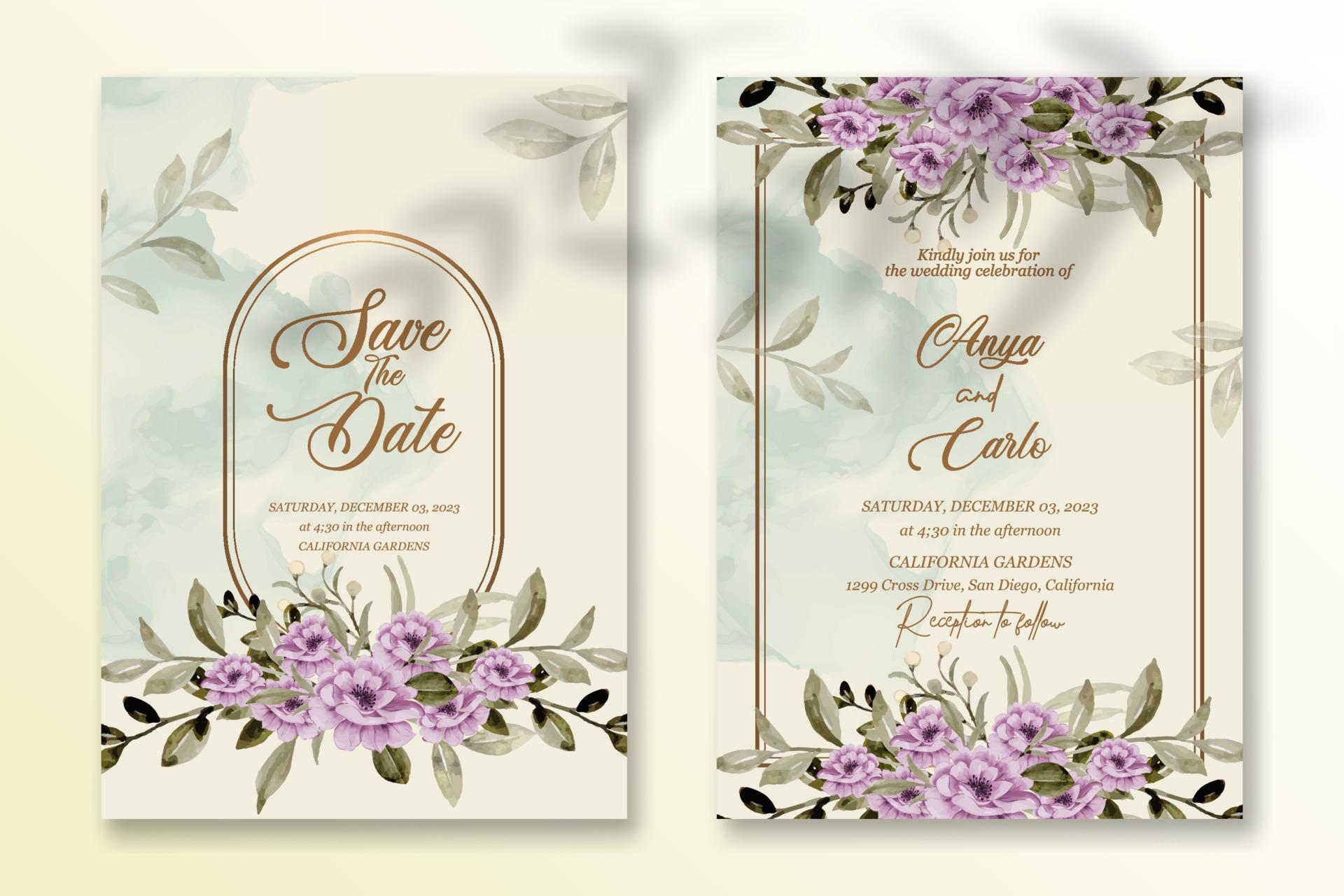 Premium vector Wedding invitation template with watercolor flower Stock Free