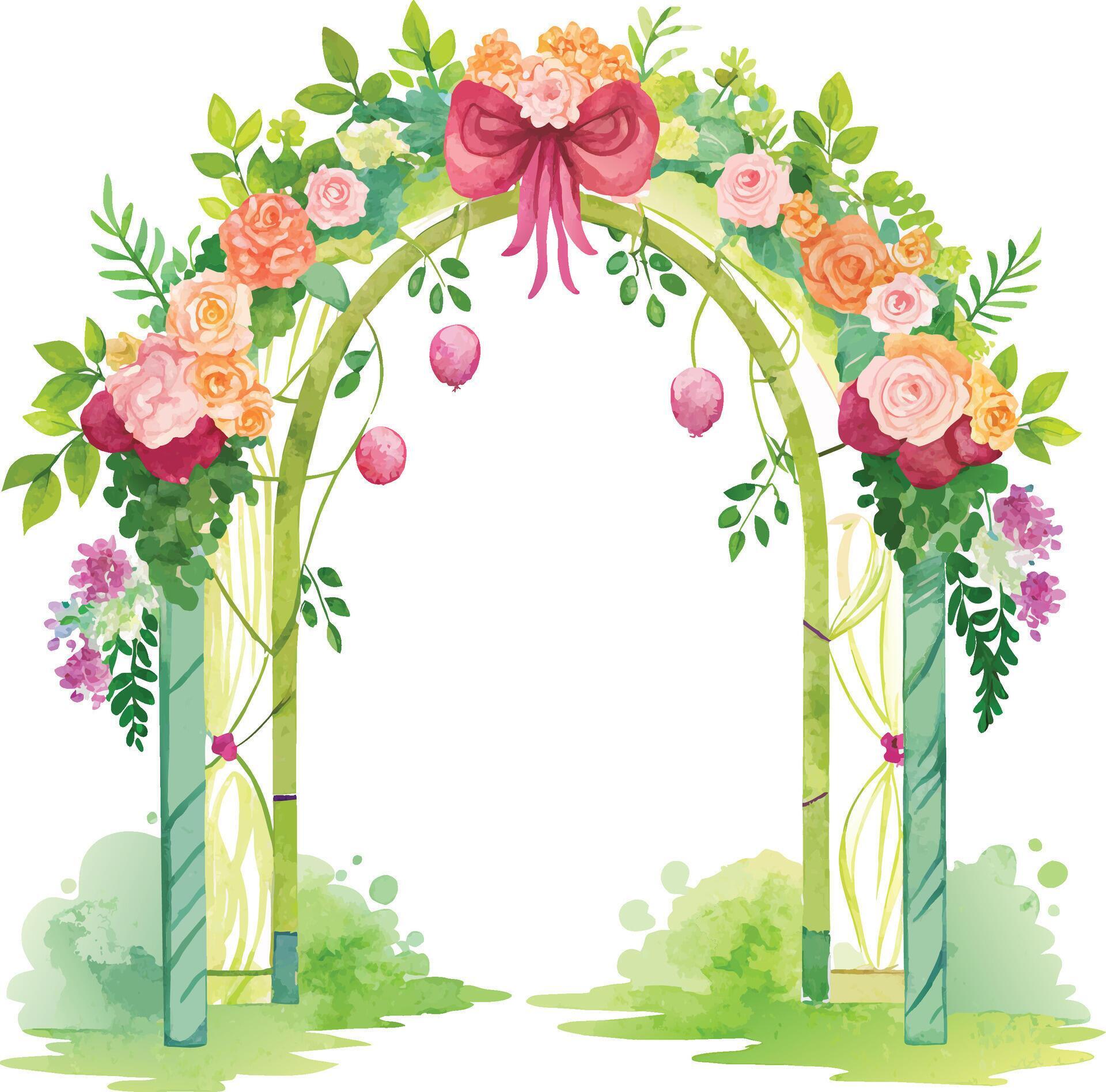 Wedding arch with flowers and greenery. Vector illustration. Stock Free