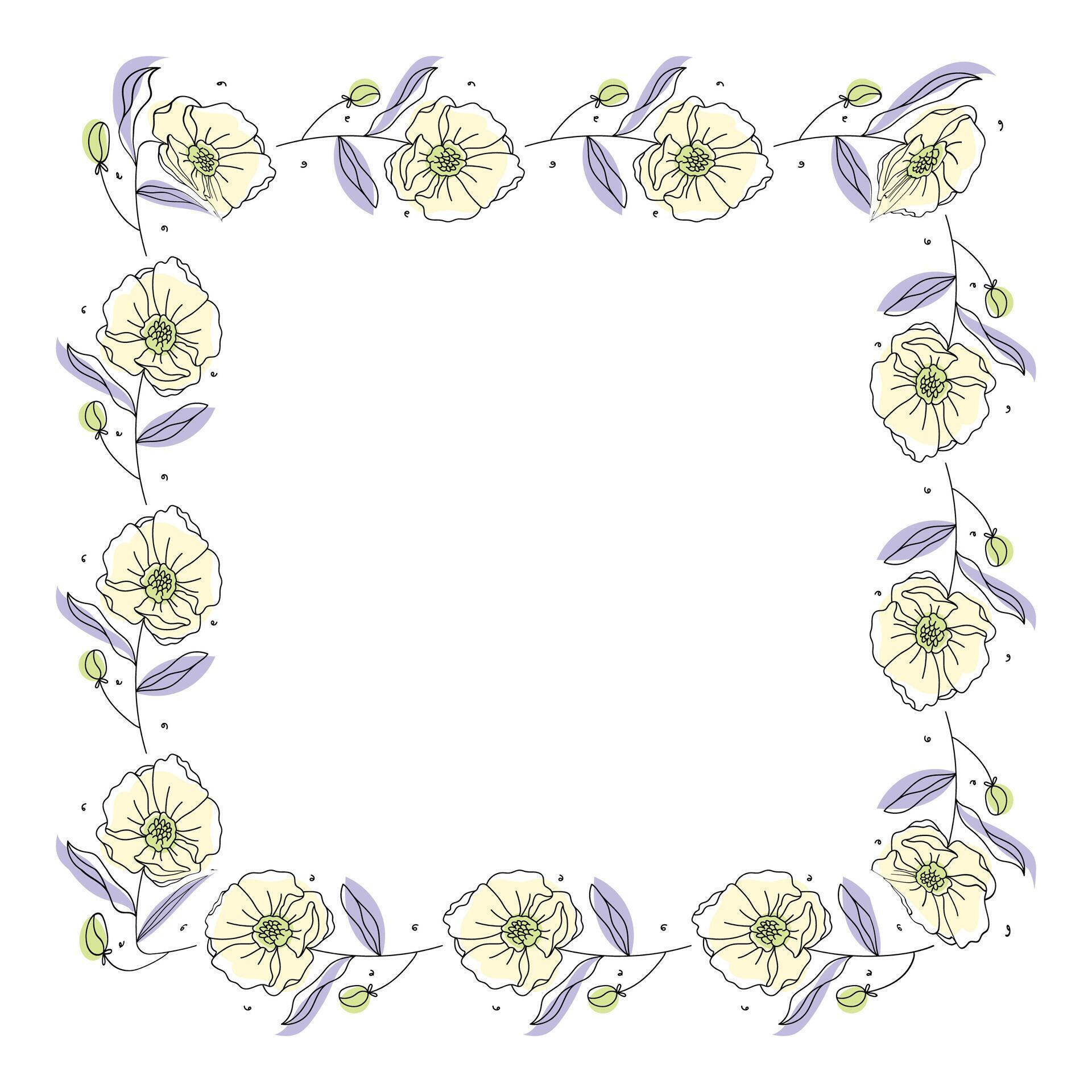 Hand drawn flowers wreath frame on white background Stock Free