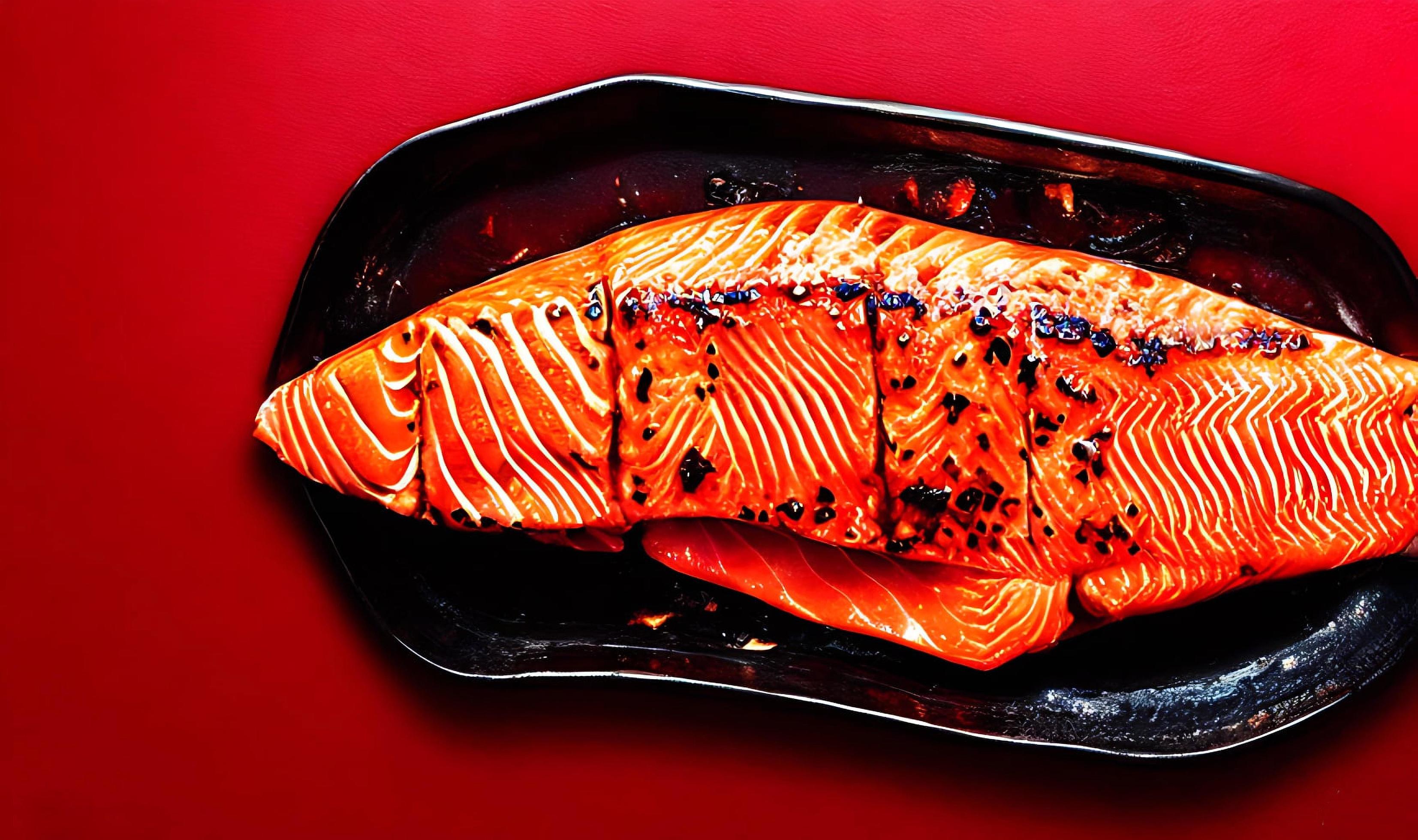 Grilled salmon. Healthy food baked salmon. Hot fish dish. Stock Free