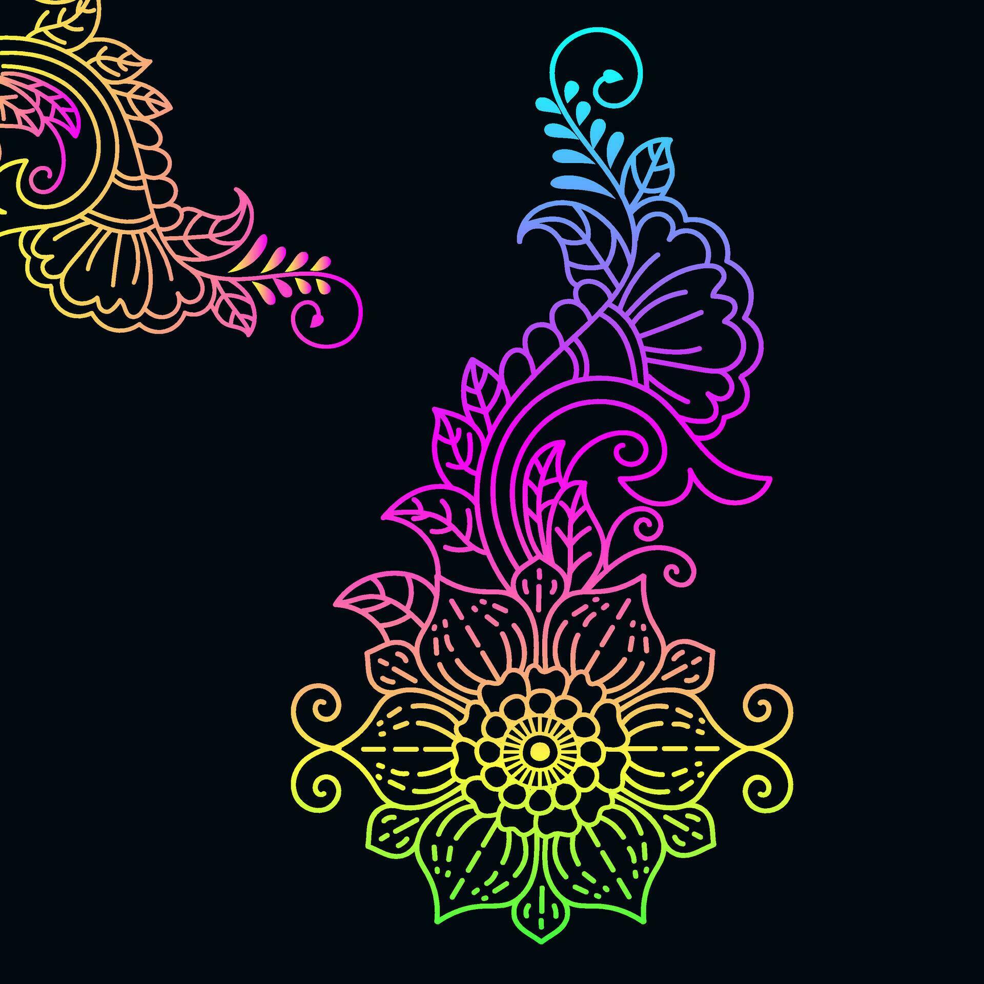 Rainbow color line art floral vector illustration, colorful vintage decorative vector template, rainbow color flower ornaments. Stock Free and Free SVG