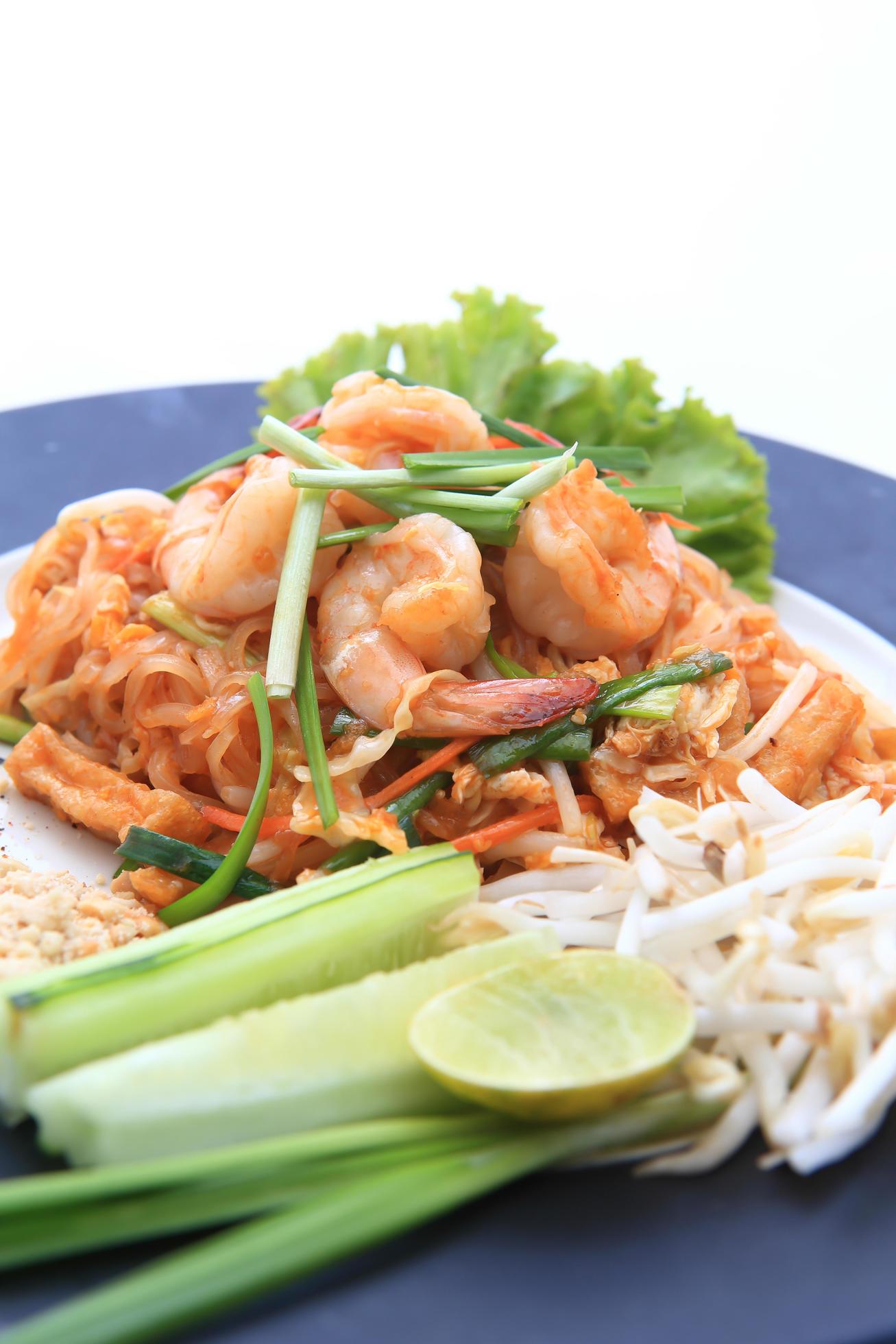 Thai food Pad thai , Stir fry noodles with shrimp Stock Free