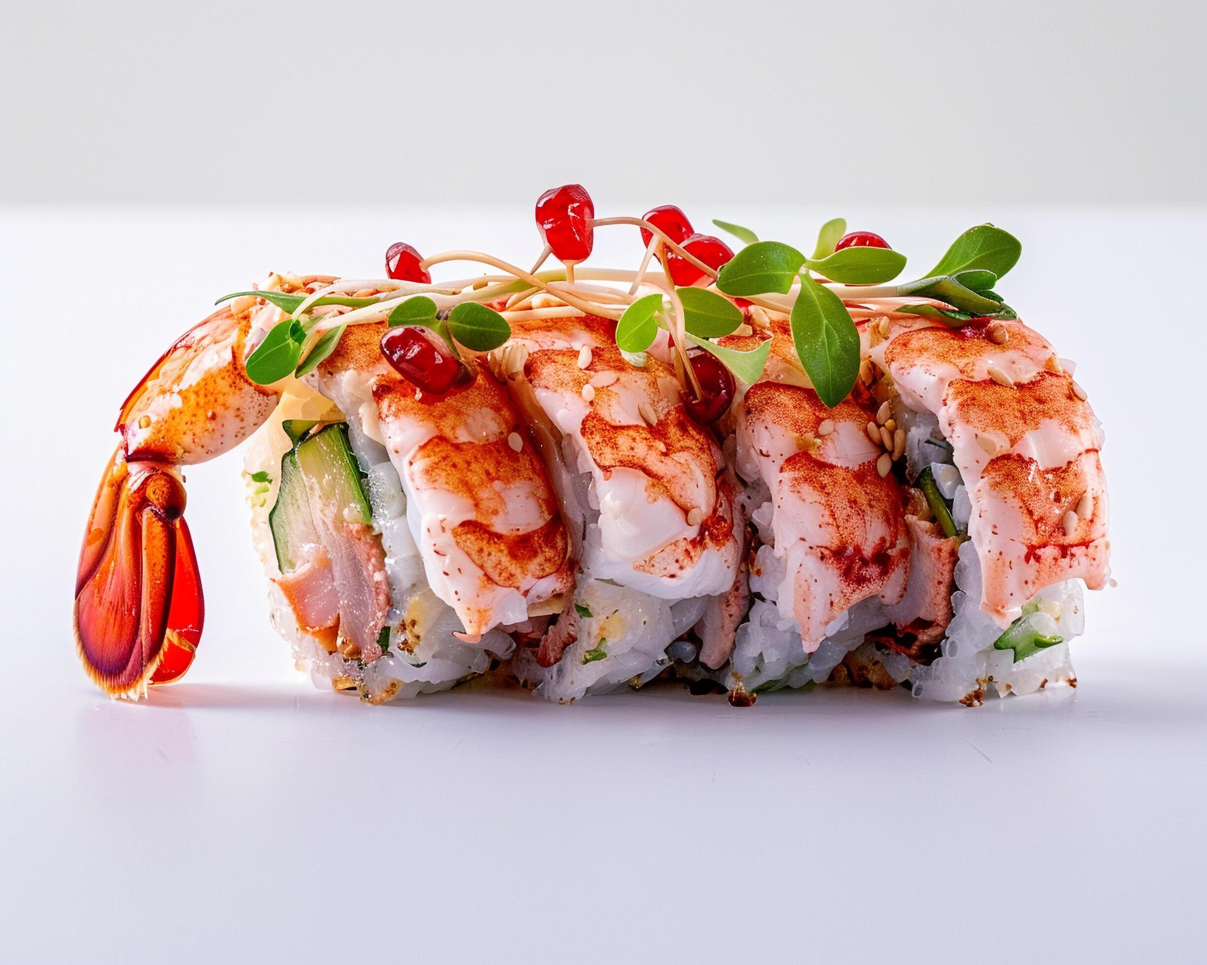 a sushi roll with shrimp and vegetables Stock Free