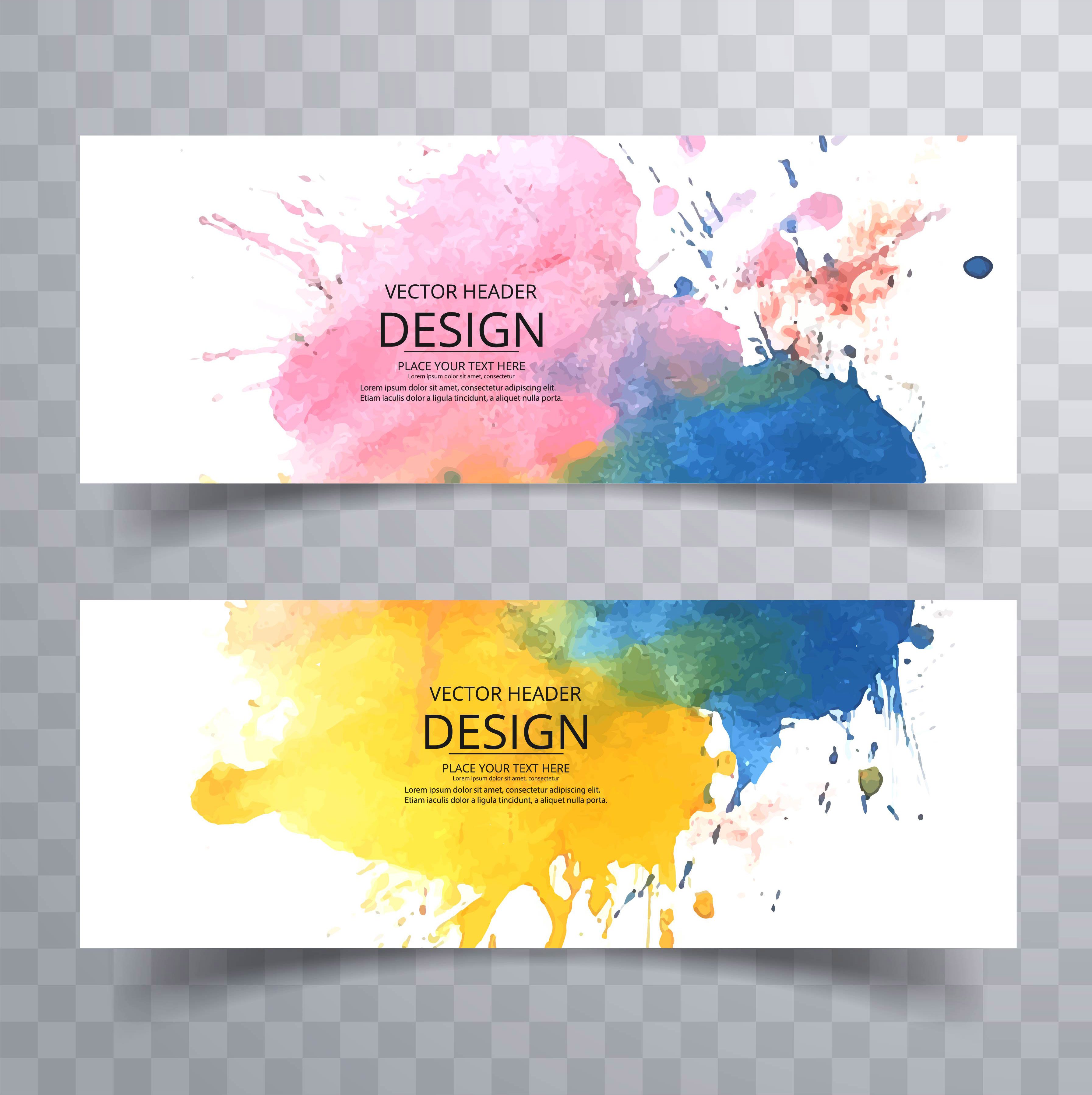 Abstract colorful watercolor header set design Free Vector