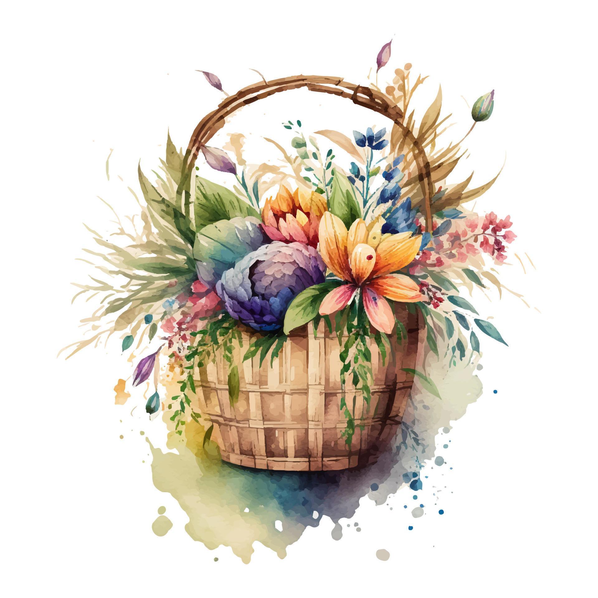 Watercolor Flowers Clipart vector, Easter Basket Png, Spring Floral Clip Art, Easter Sublimation Png, Watercolor Flower Stock Free