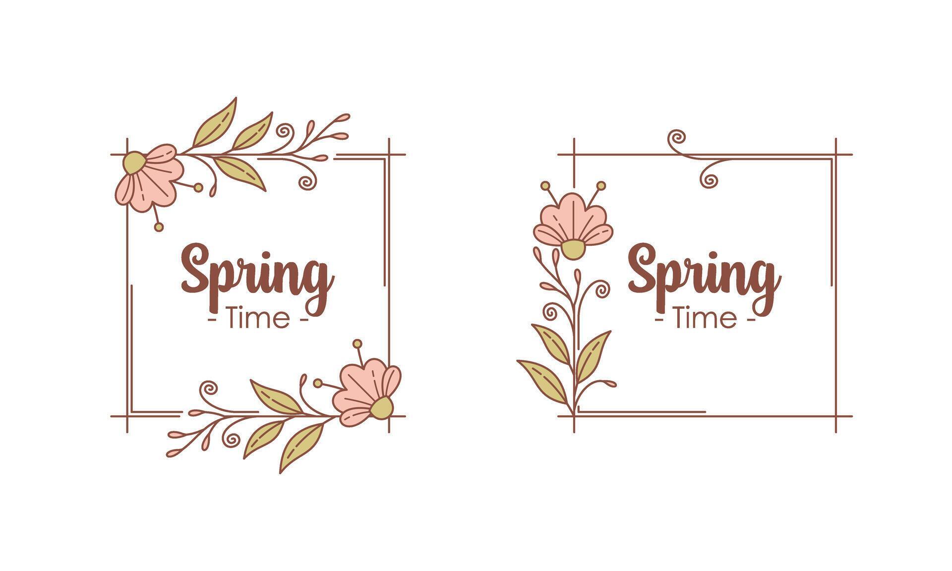 Spring Time Doodle Floral Frames with Fresh Flower Vintage Concept Stock Free