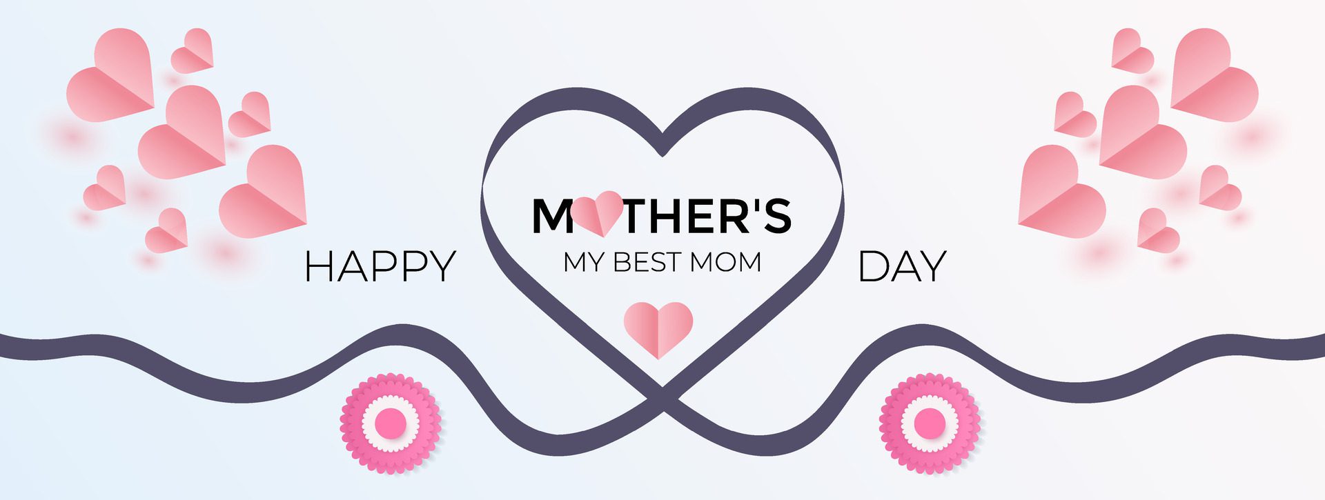 Mother’s day greeting card with beautiful blossom flowers. love with paper flying elements . Banner poster, flyer and background design. Free Vector