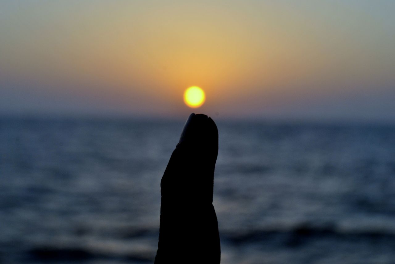 Finger Sea Sunset Stock Free