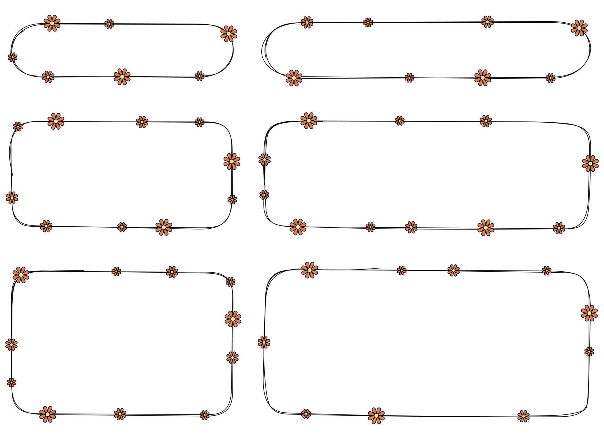 Hand drawn rectangle frame decoration element with flowers vector set Stock Free