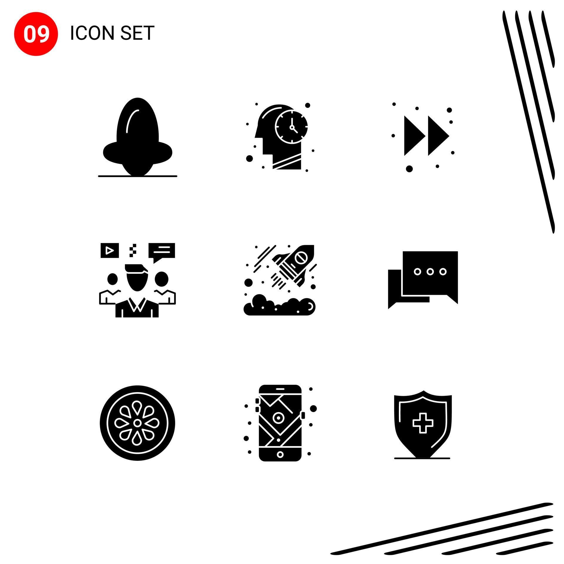 9 User Interface Solid Glyph Pack of modern Signs and Symbols of currency group arrow video discussion Editable Vector Design Elements Stock Free