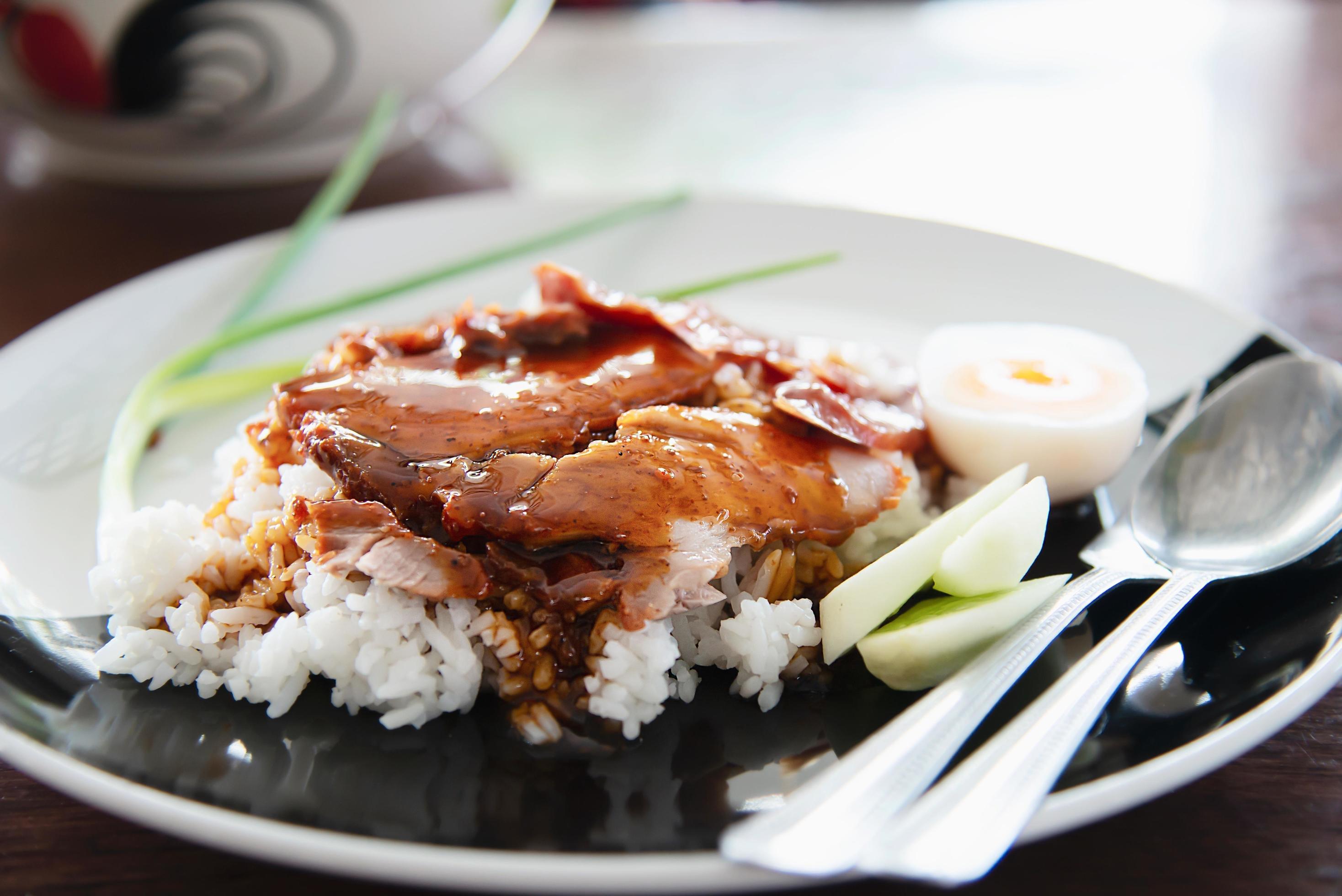 Red pork and rice – famous Thai food recipe Stock Free