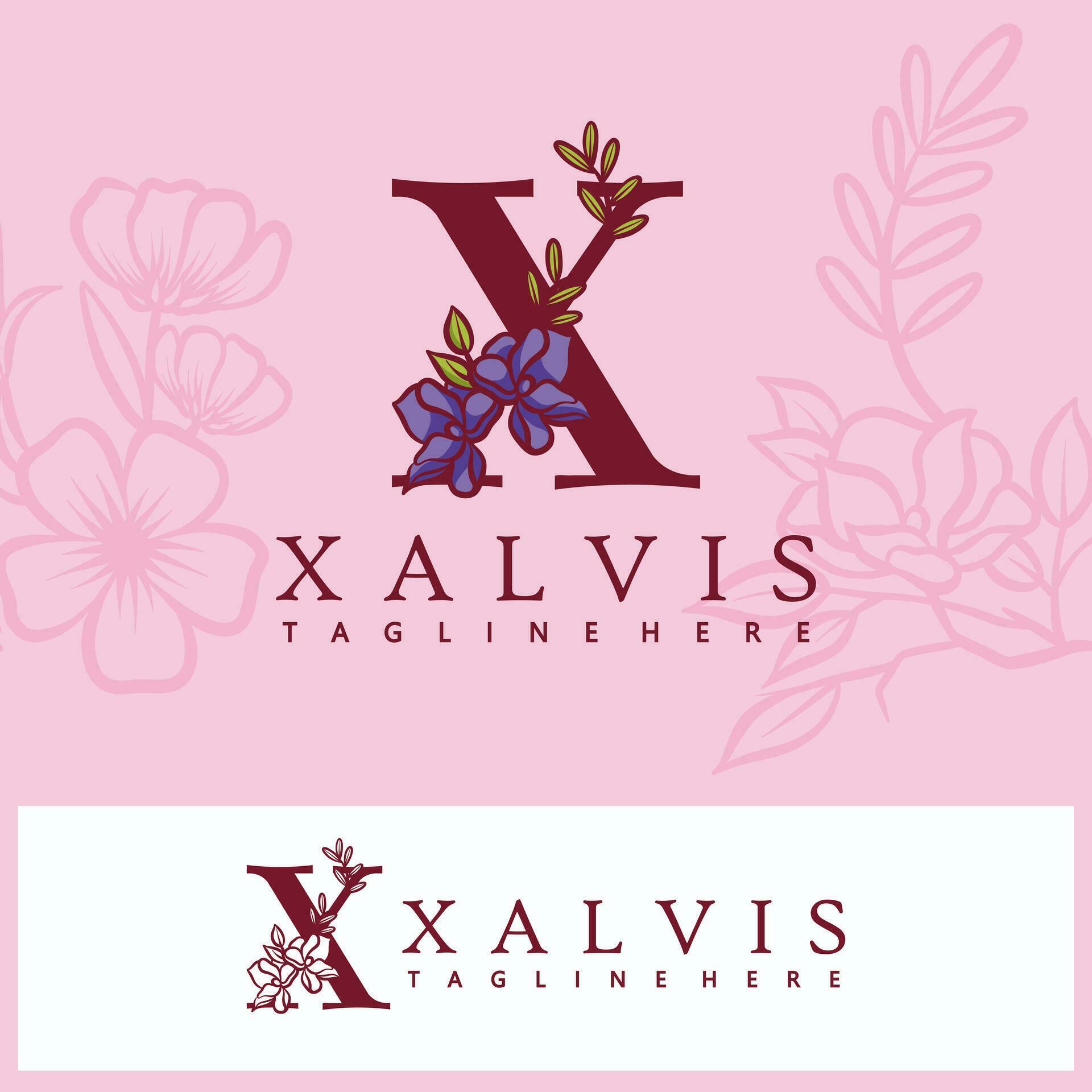 Floral botanical alphabet. Vintage hand drawn monogram letter X. inscription with plants and flowers. Vector letters isolated with color Stock Free
