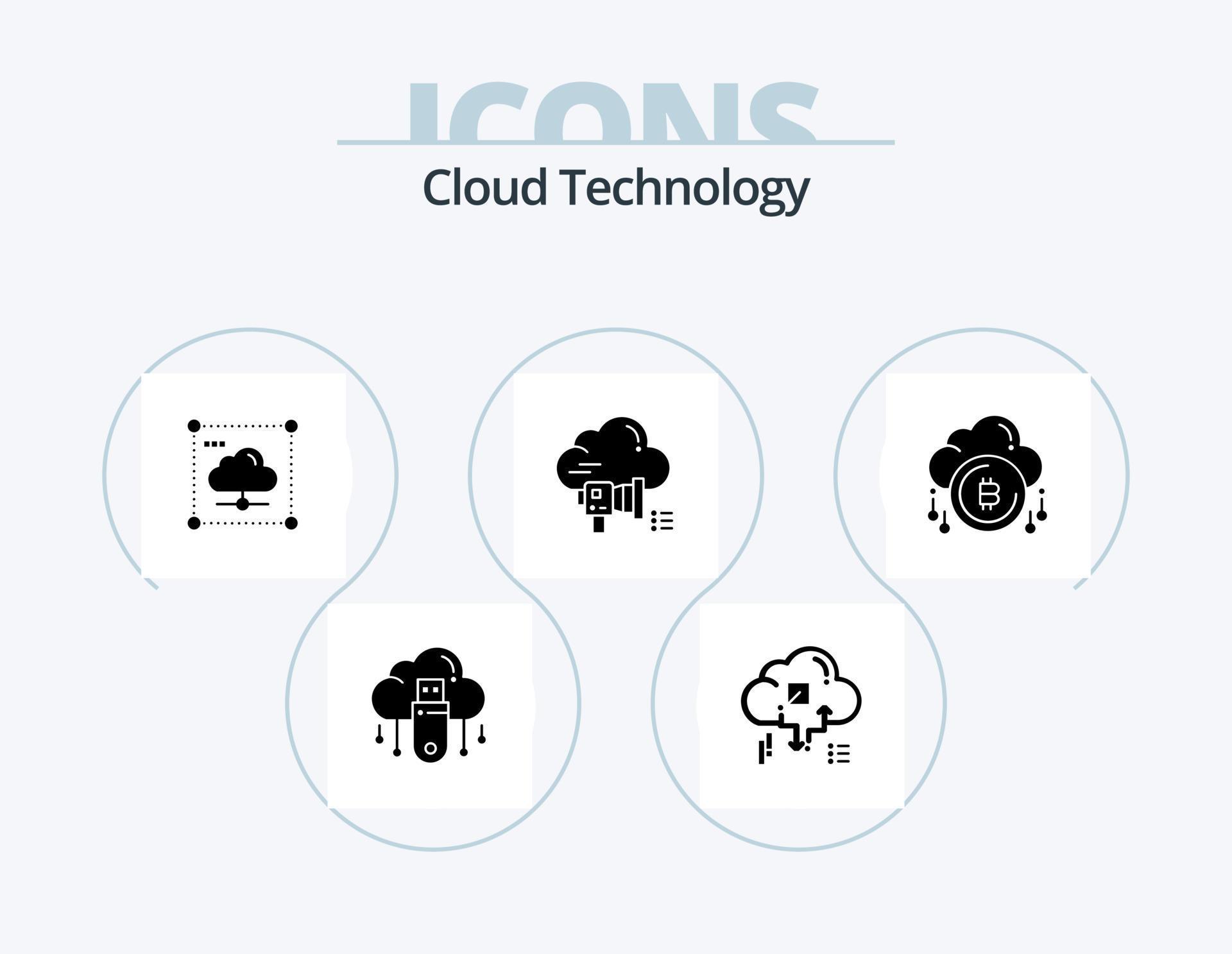 Cloud Technology Glyph Icon Pack 5 Icon Design. promotion. megaphone. arrow. network. data Stock Free