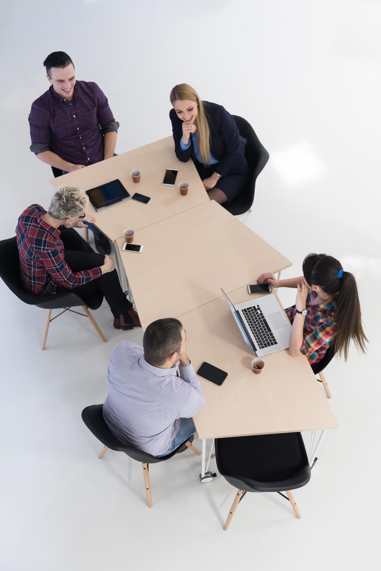 aerial view of business people group on meeting Stock Free