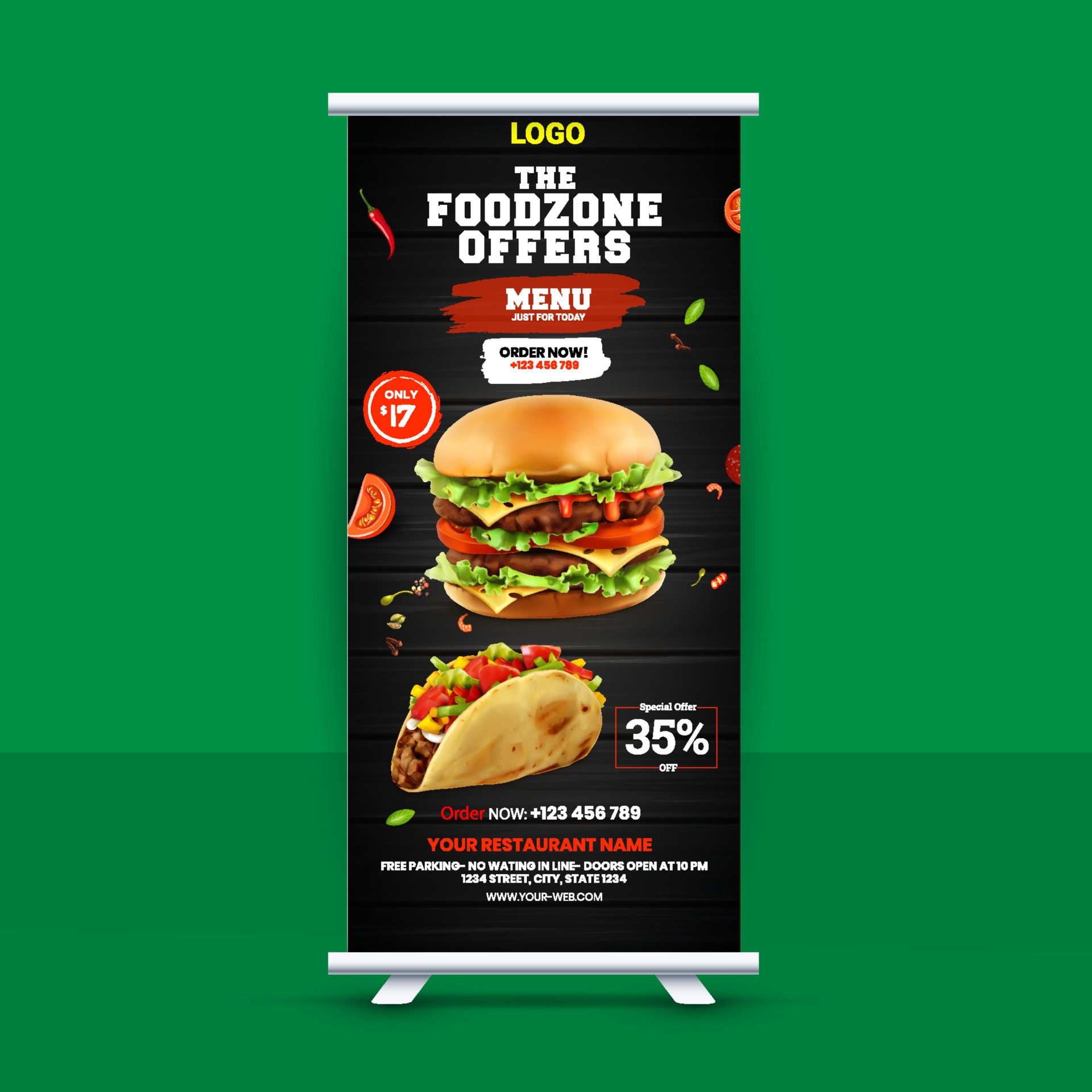 Free Fast Food Roll Up Banner Design Idea For Restaurant Free Vector