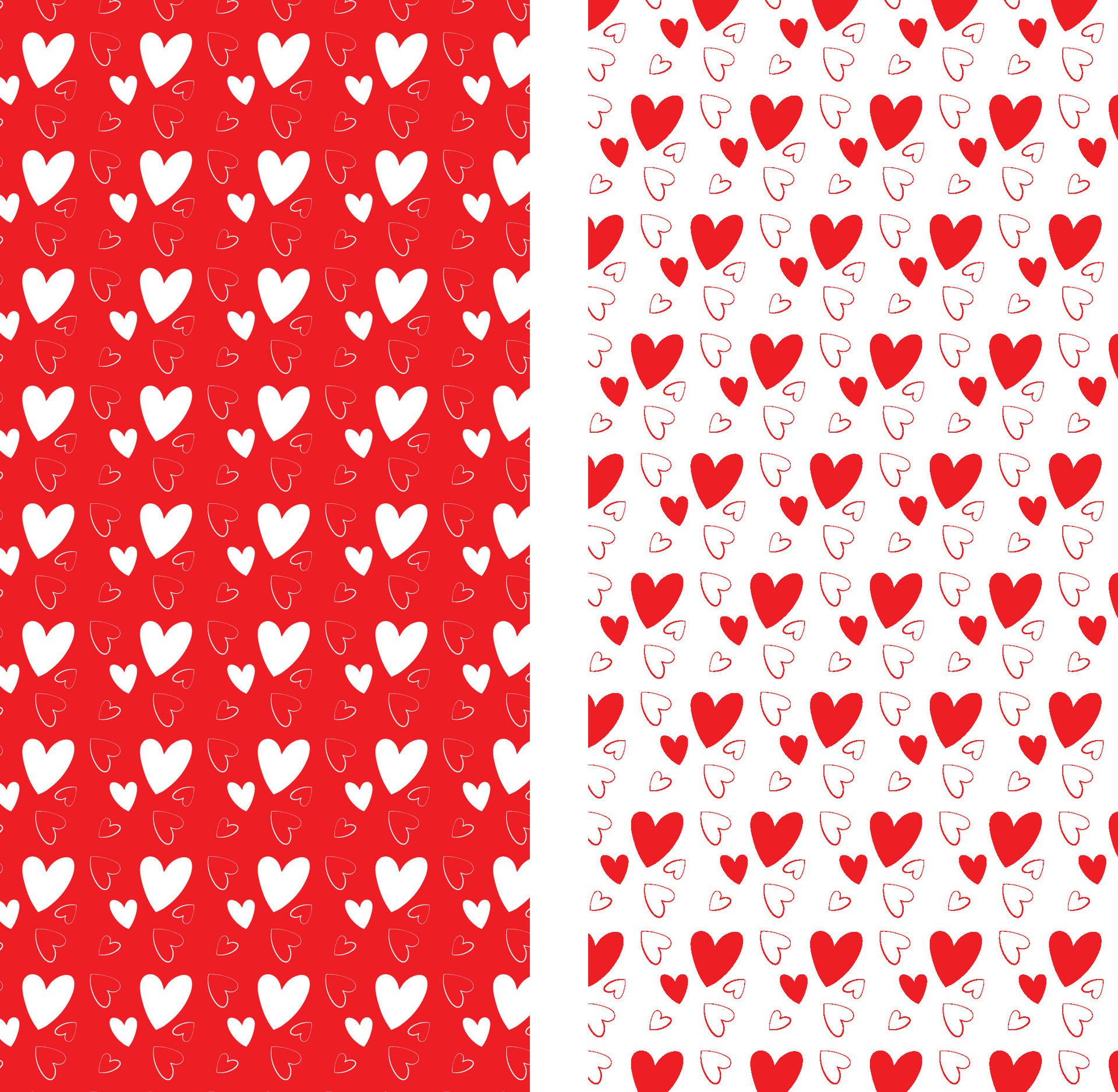 Red and white Valentines day pattern set. Heart, seamless coordinating designs. Free Vector