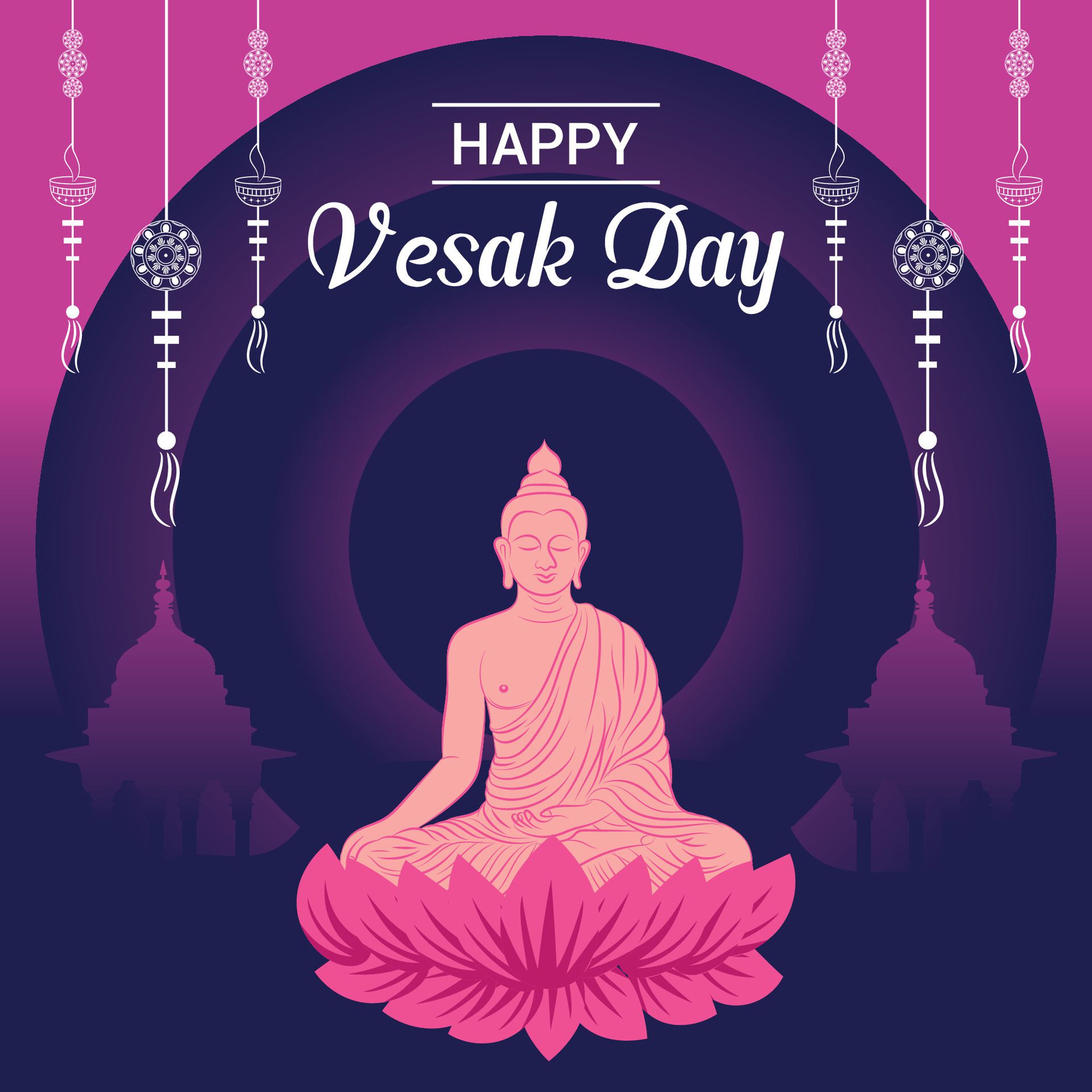 Flat vertical poster template for vesak day illustration festival celebration social media post and vesak day Banner Free Vector