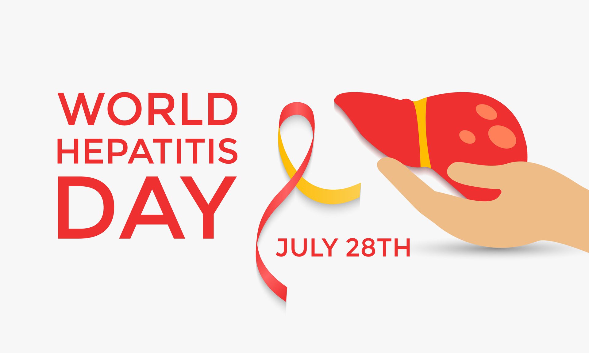 illustration of World Hepatitis Day ,July 28. Hand with liver and ribbon design illustration. Banner poster, flyer and background design. Free Vector