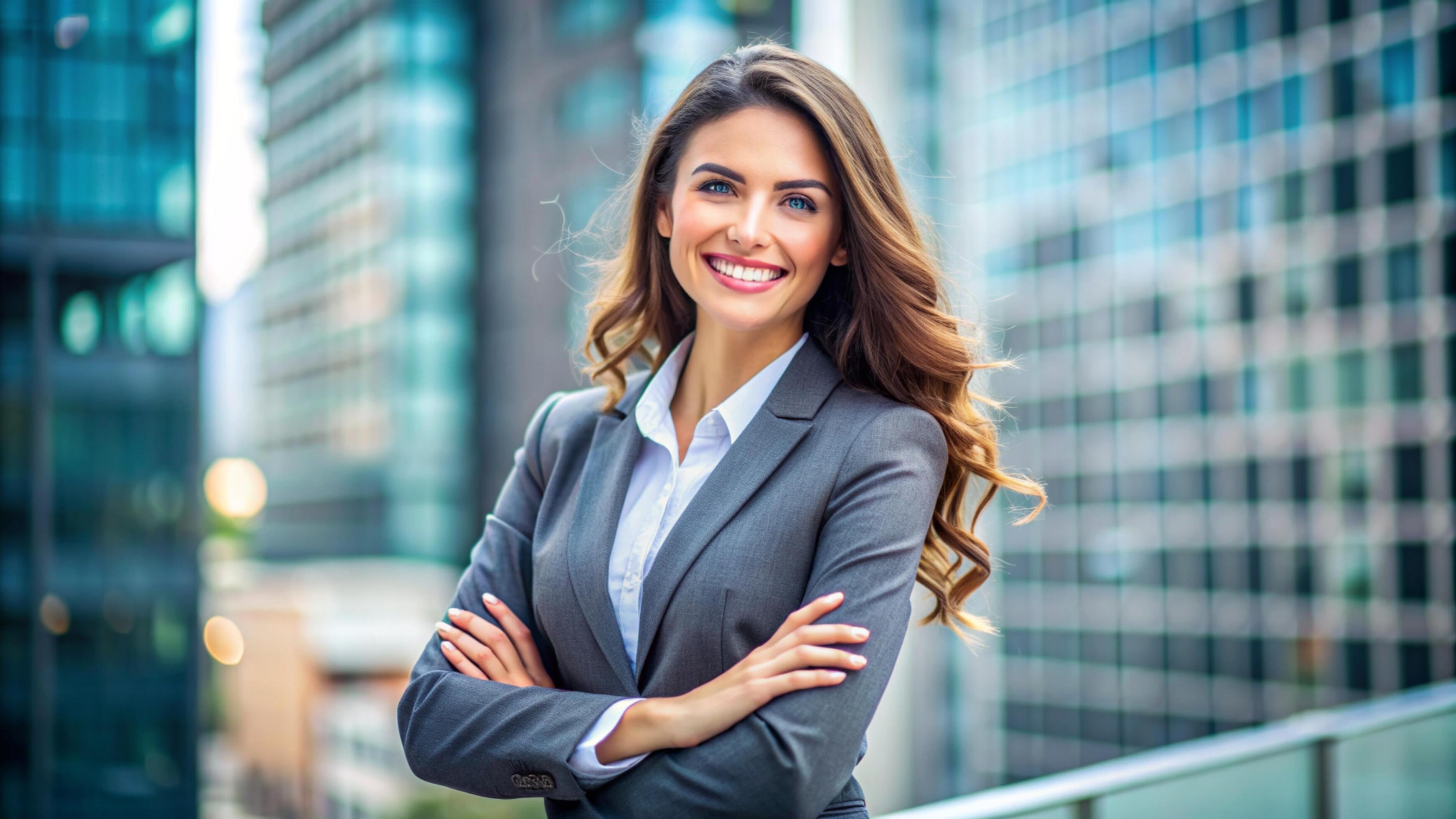 A Young happy pretty smiling professional business woman Stock Free