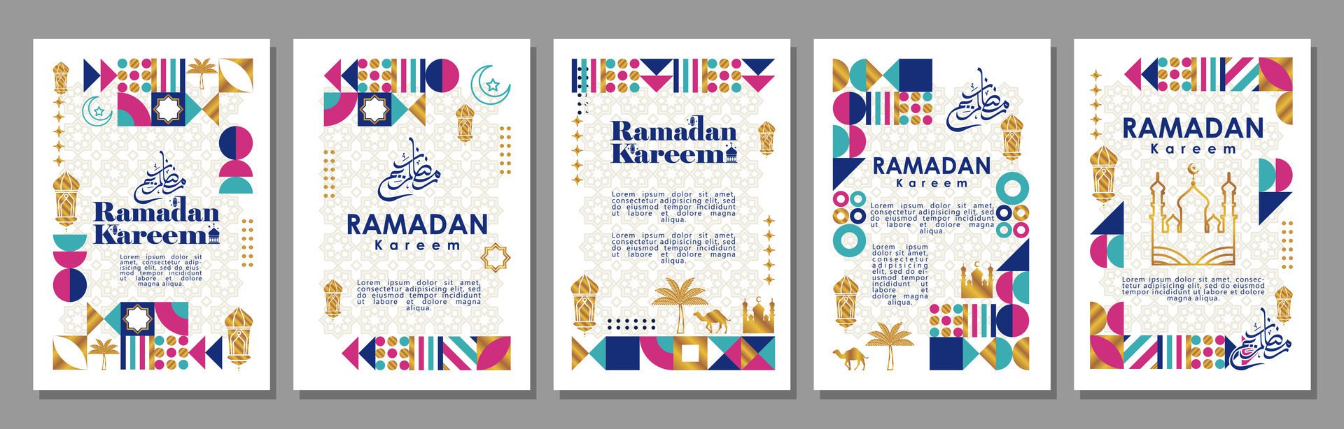 Islamic greeting card set template with ramadan for wallpaper design Poster, media banner Free Vector