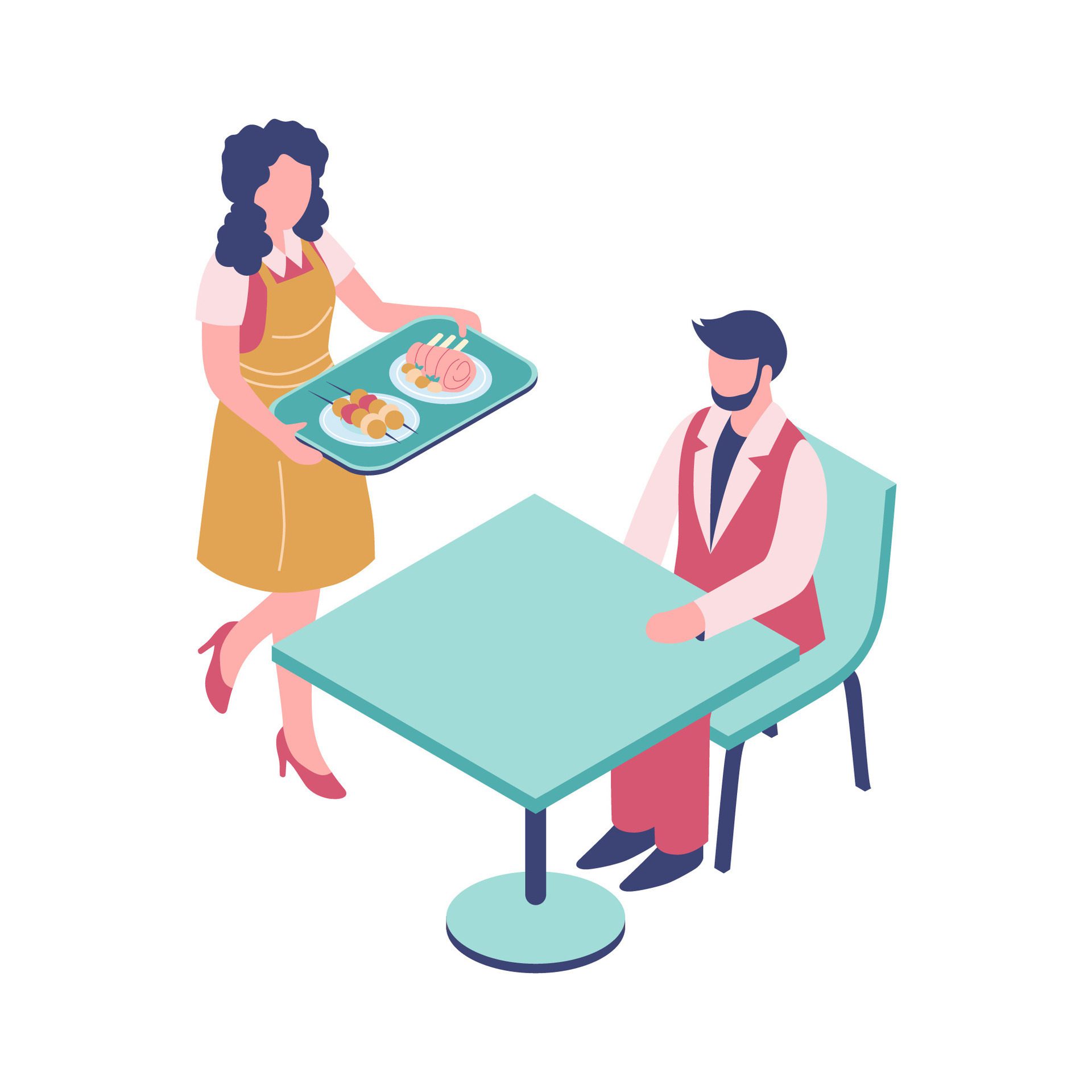 man dinner 3D isometric vector concept for banner Free Vector