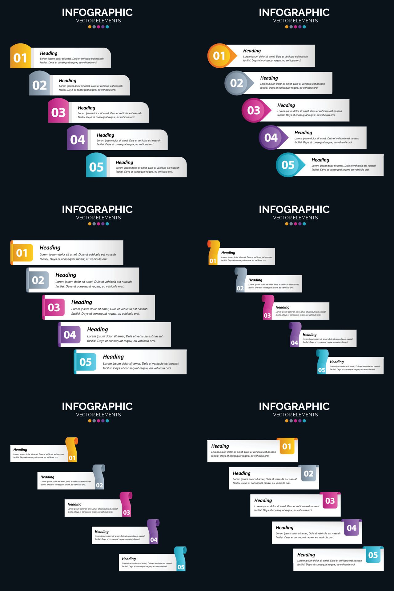 Vector 6 Infographics Pack Presentation slide template 5 Steps cycle diagrams and timelines Free Vector and Free SVG