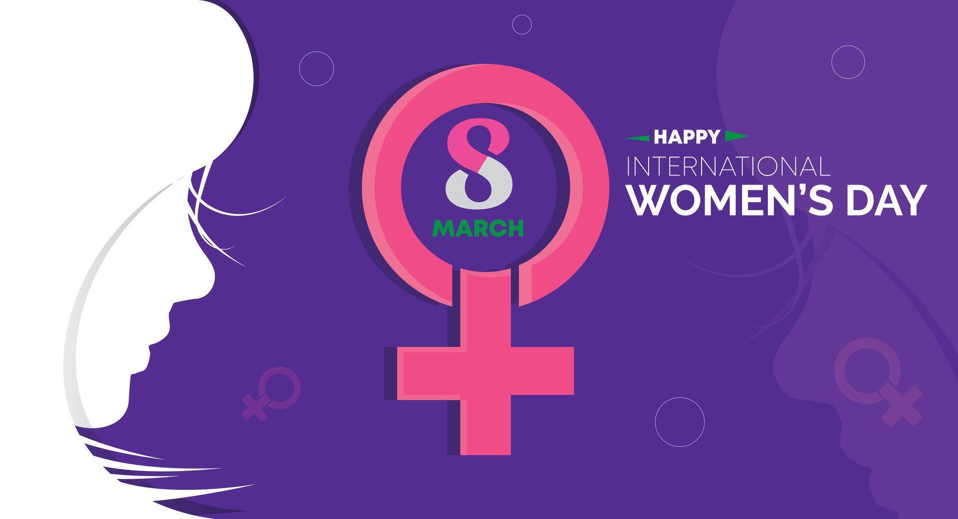 Happy Women’s Day 8 March. Women’s Day greeting banner design with flowers and a purple color Stock Free