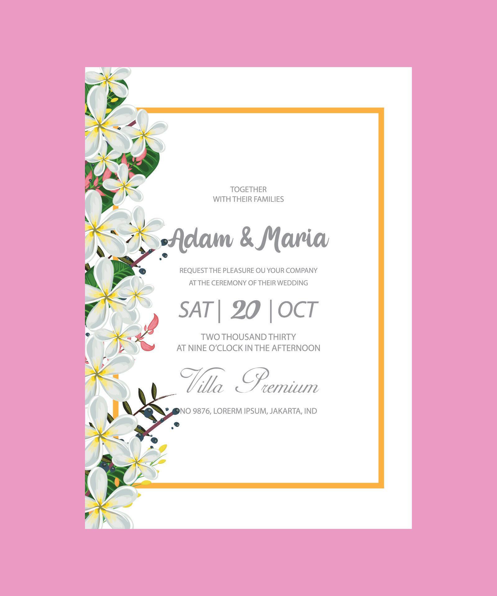 Wedding invitation card with pink flower vectors Stock Free