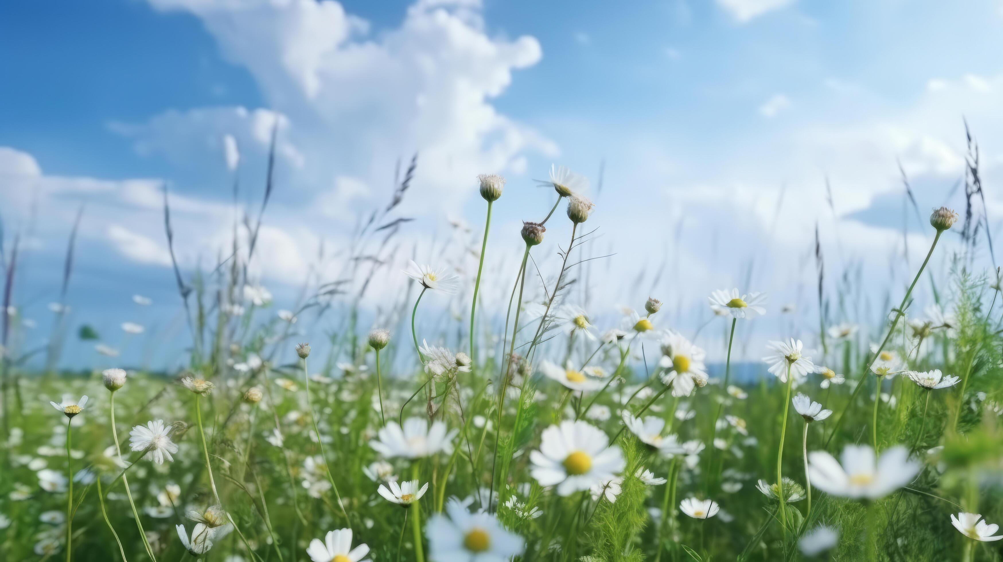 Summer field with daisy flowers. Illustration Stock Free