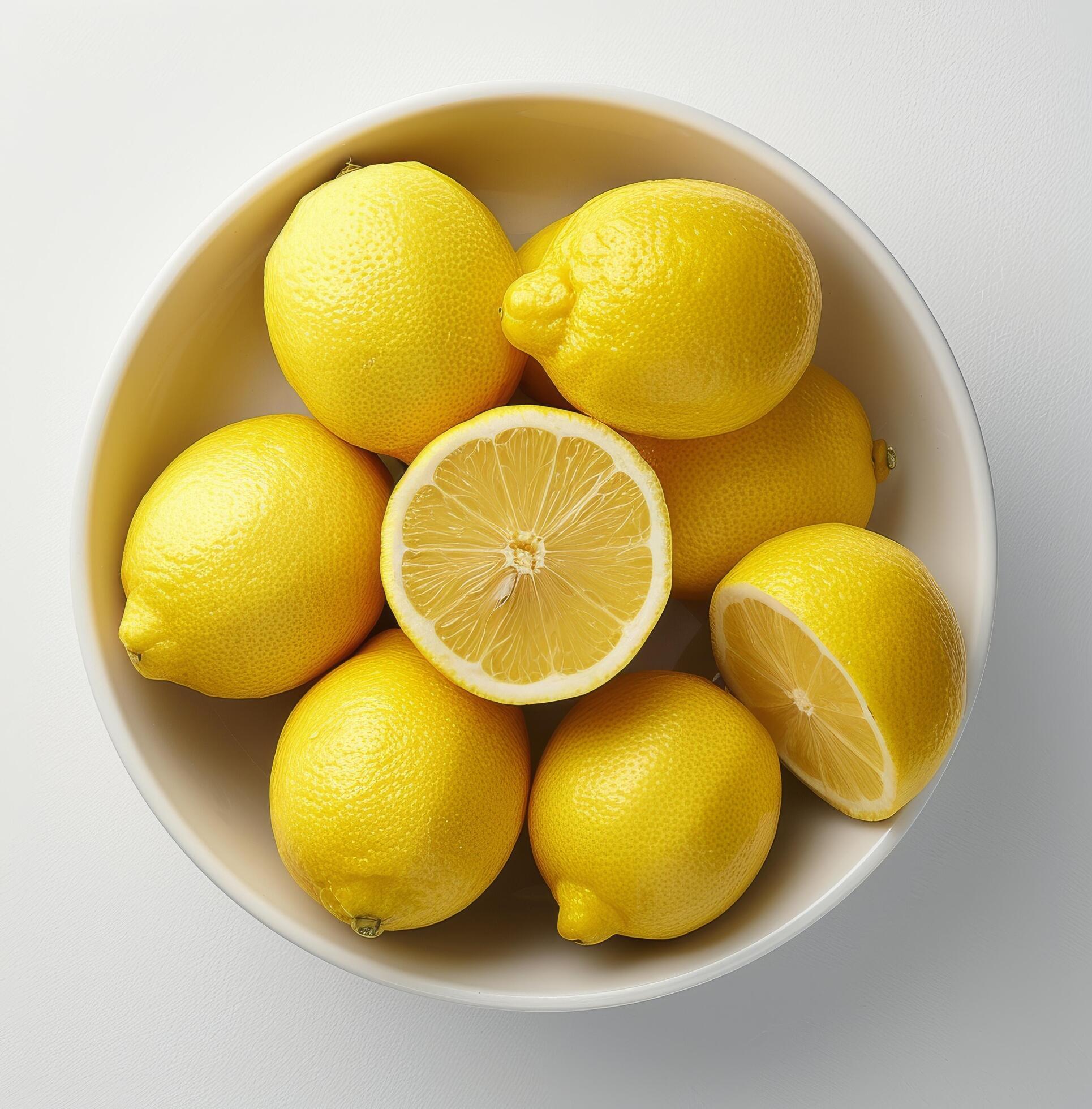 Lemons in Bowl on White Background Stock Free