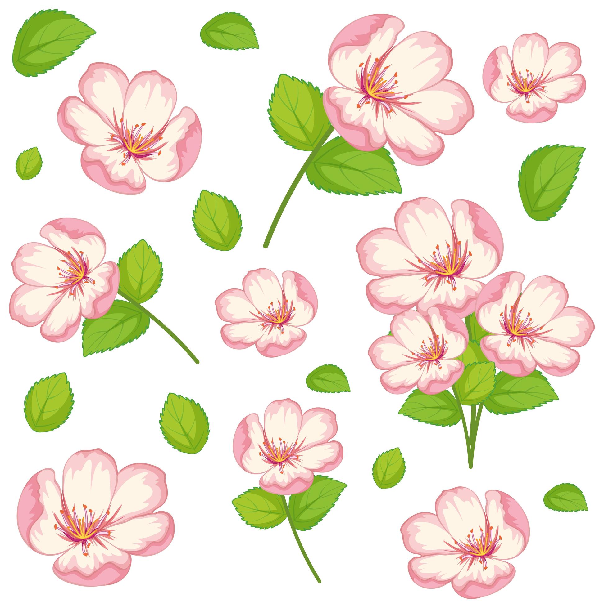 Set of cute pink flowers and leaf Stock Free