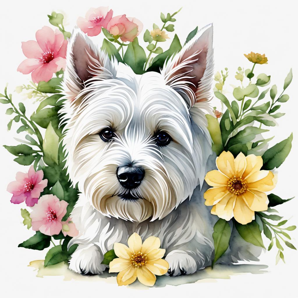 Westie surrounded by flowers by @ai_generated