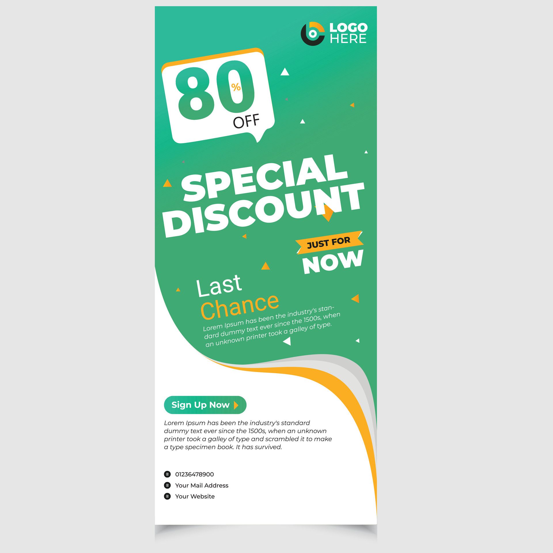 Discount roll up banner template design with special offer. flyer layout. Free Vector