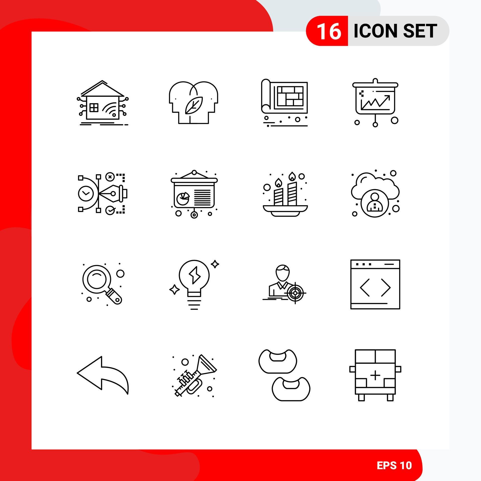 16 Universal Outline Signs Symbols of business arrows mind projector design Editable Vector Design Elements Stock Free