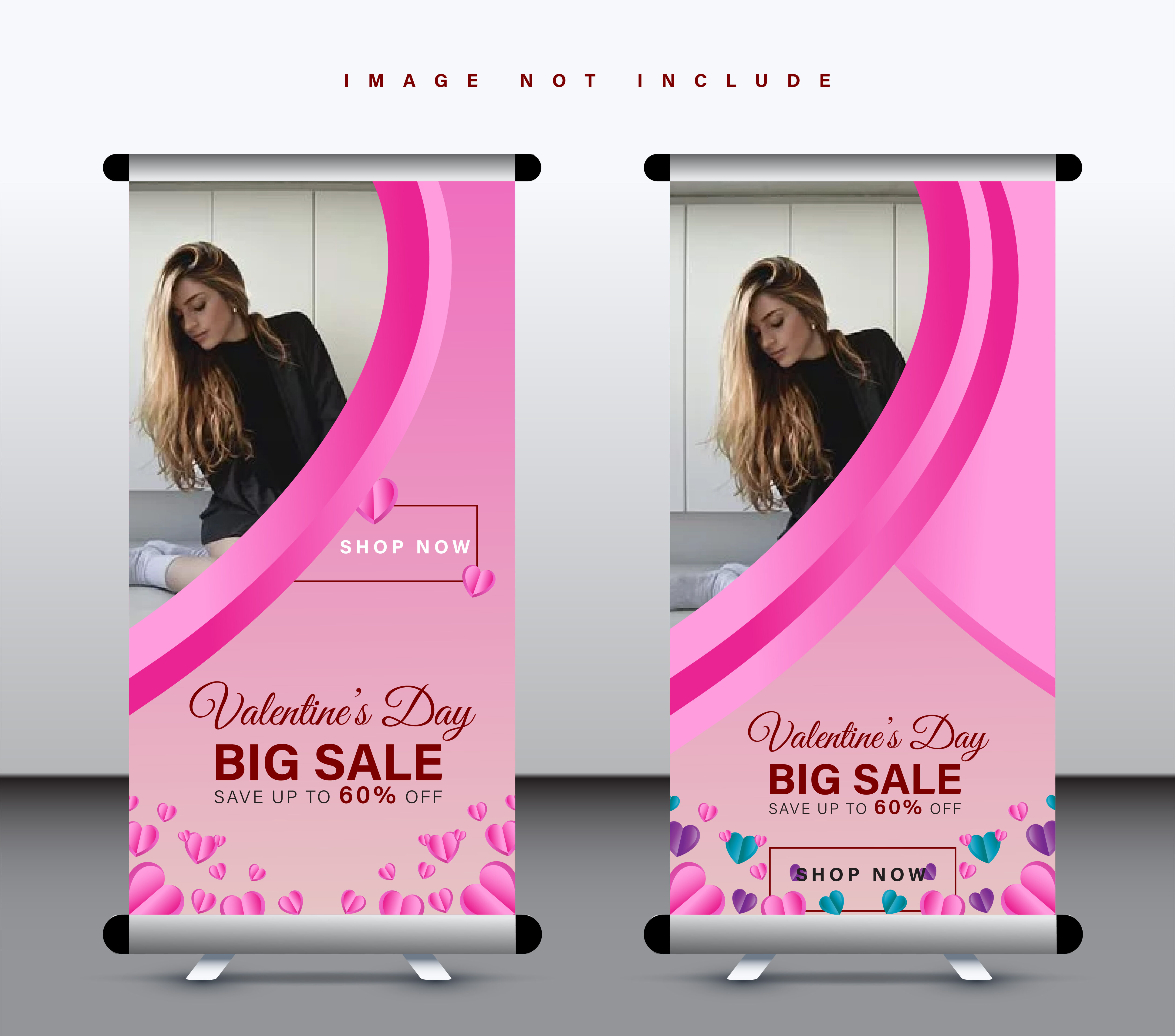 Valentine’s day roll up banner set Free Vector