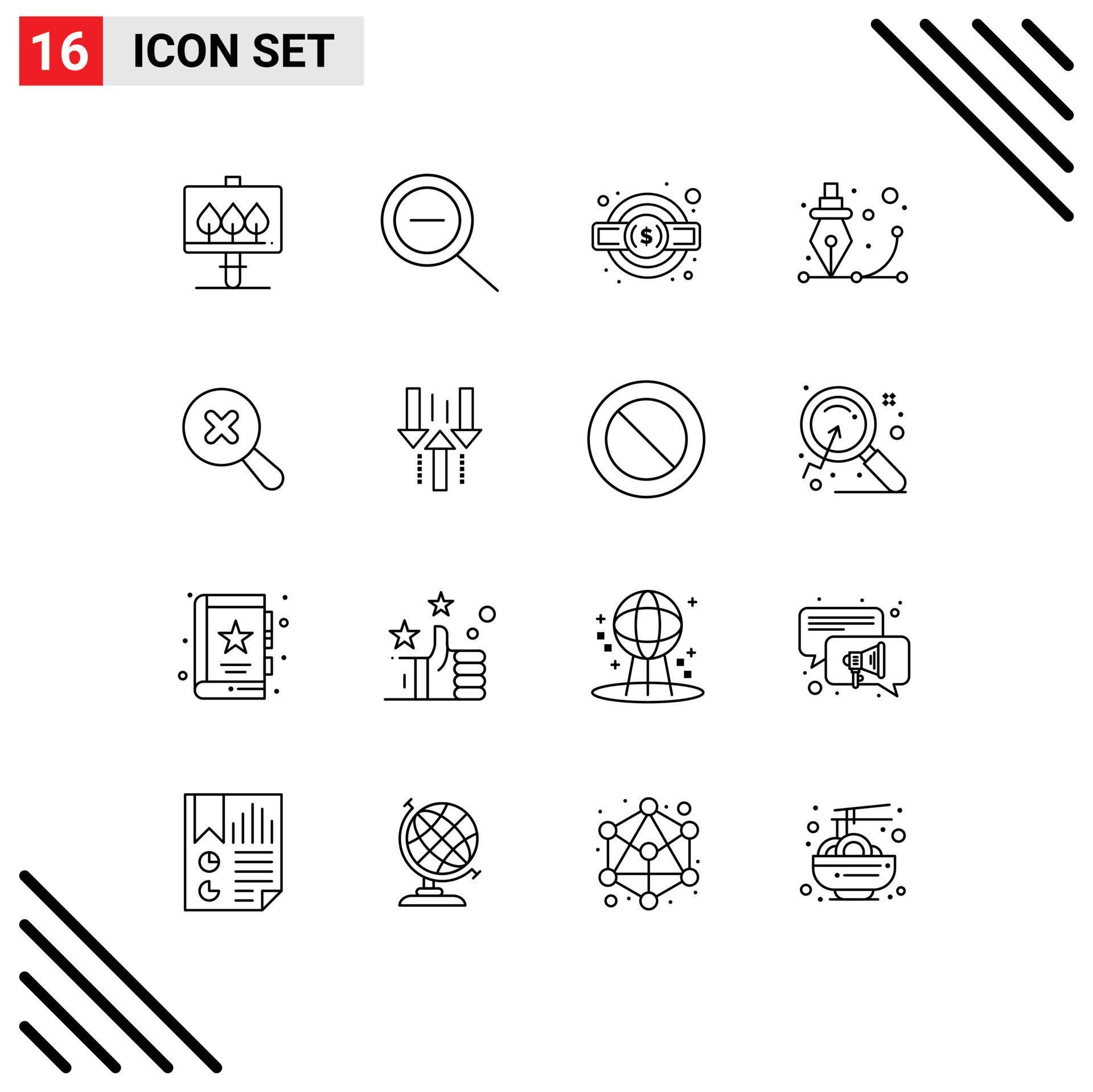 Outline Pack of 16 Universal Symbols of arrow search service legal in pen Editable Vector Design Elements Stock Free