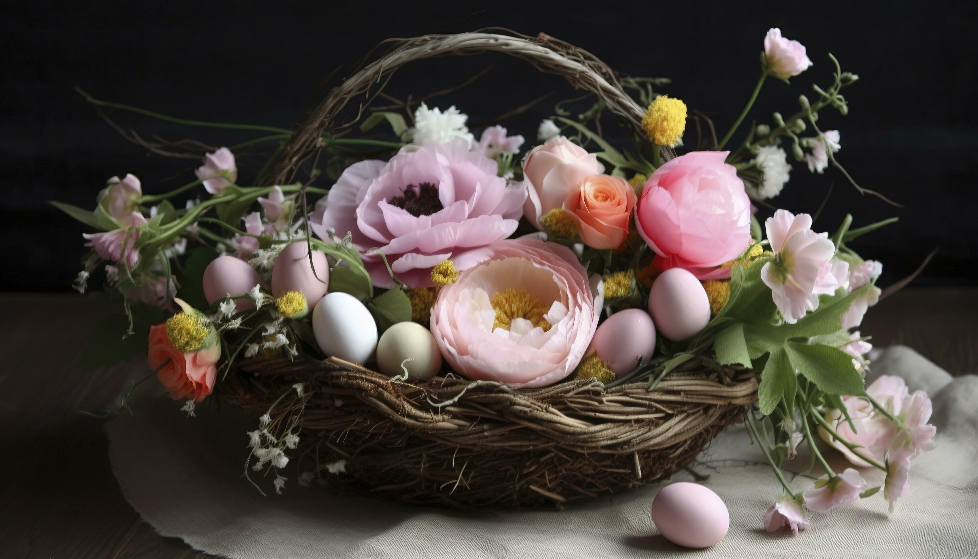 Pink Spring Flower Arrangement, Easter Decoration, generate ai Stock Free