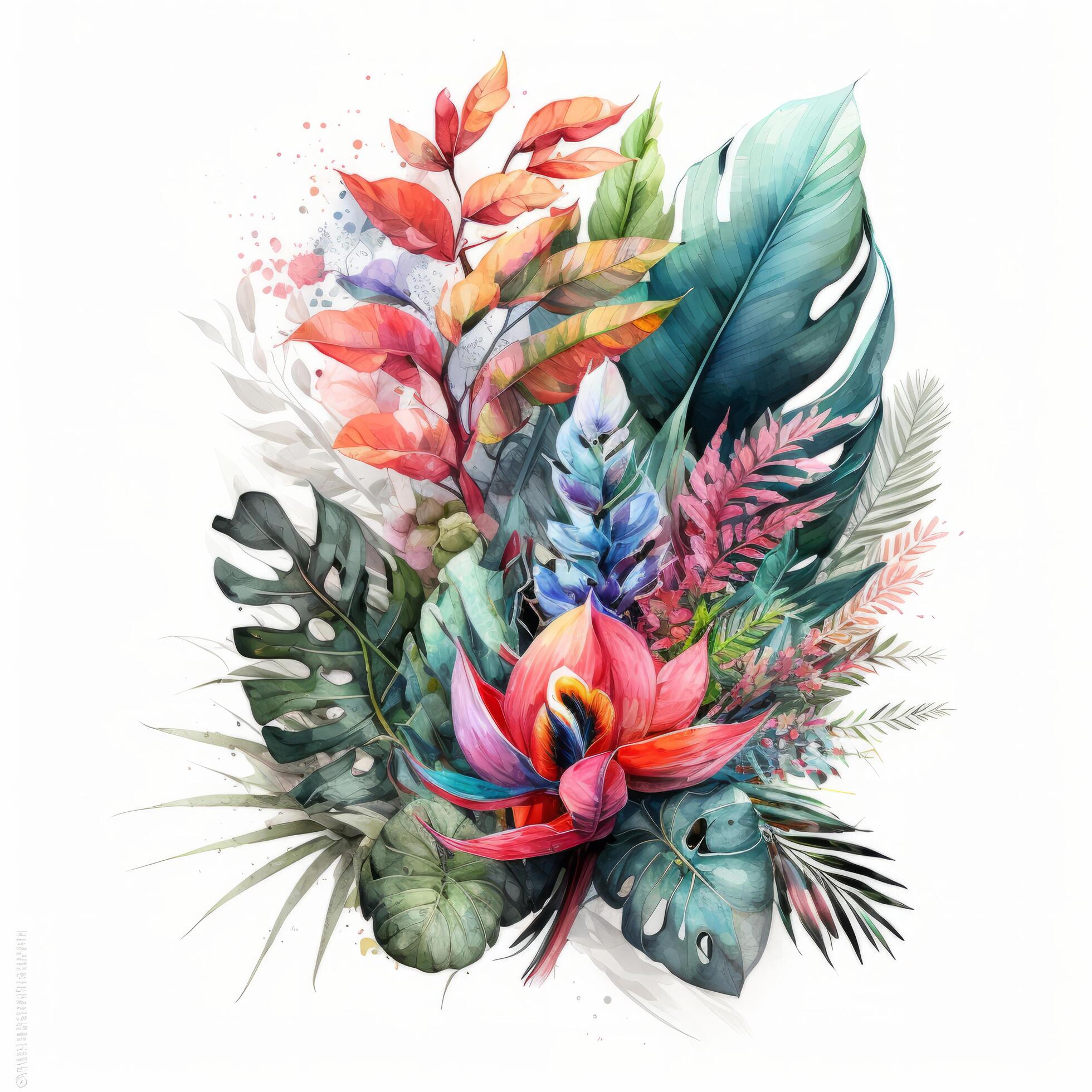 Watercolor tropical flowers. Illustration Stock Free