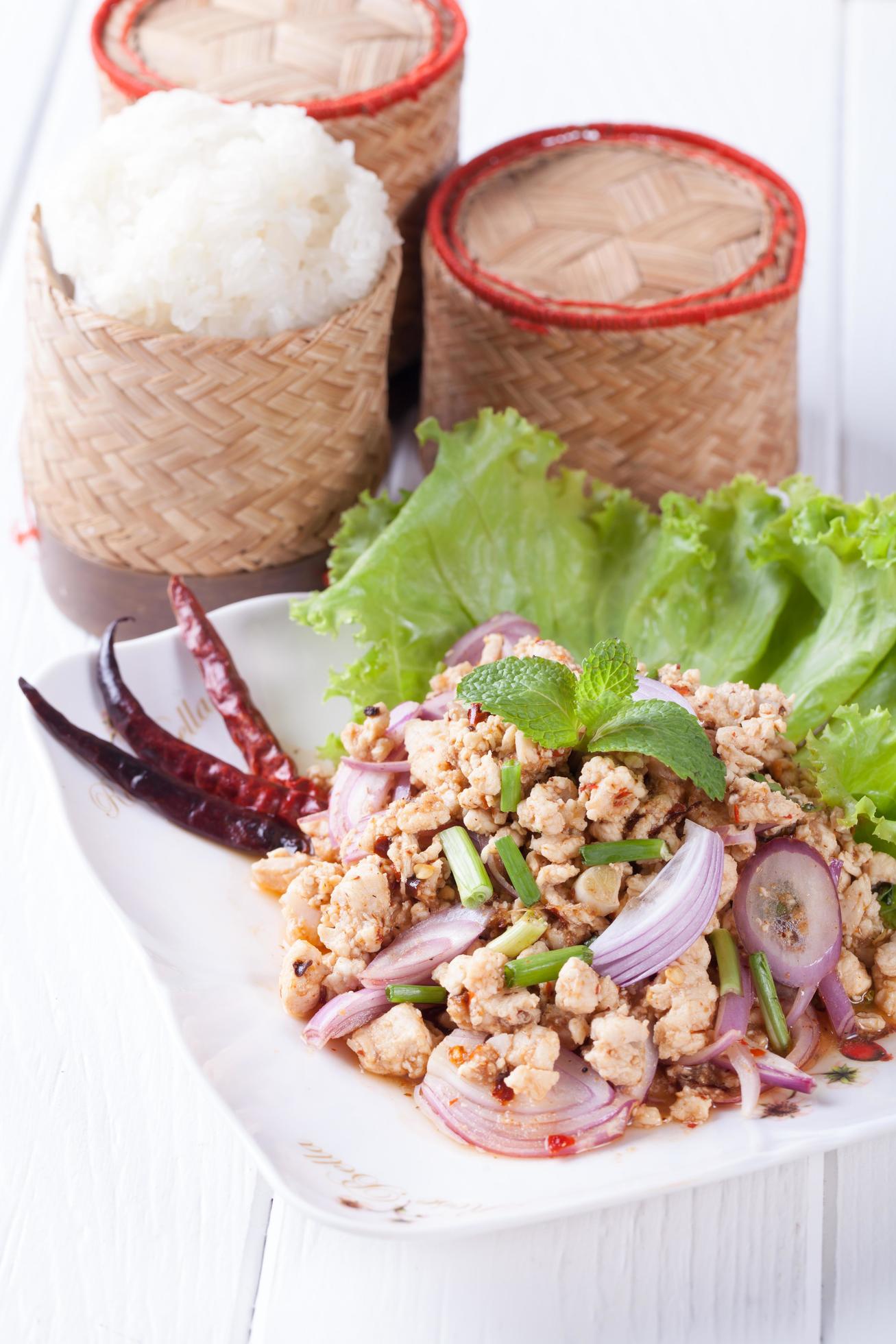 Spicy minced pork salad , Thai food Stock Free