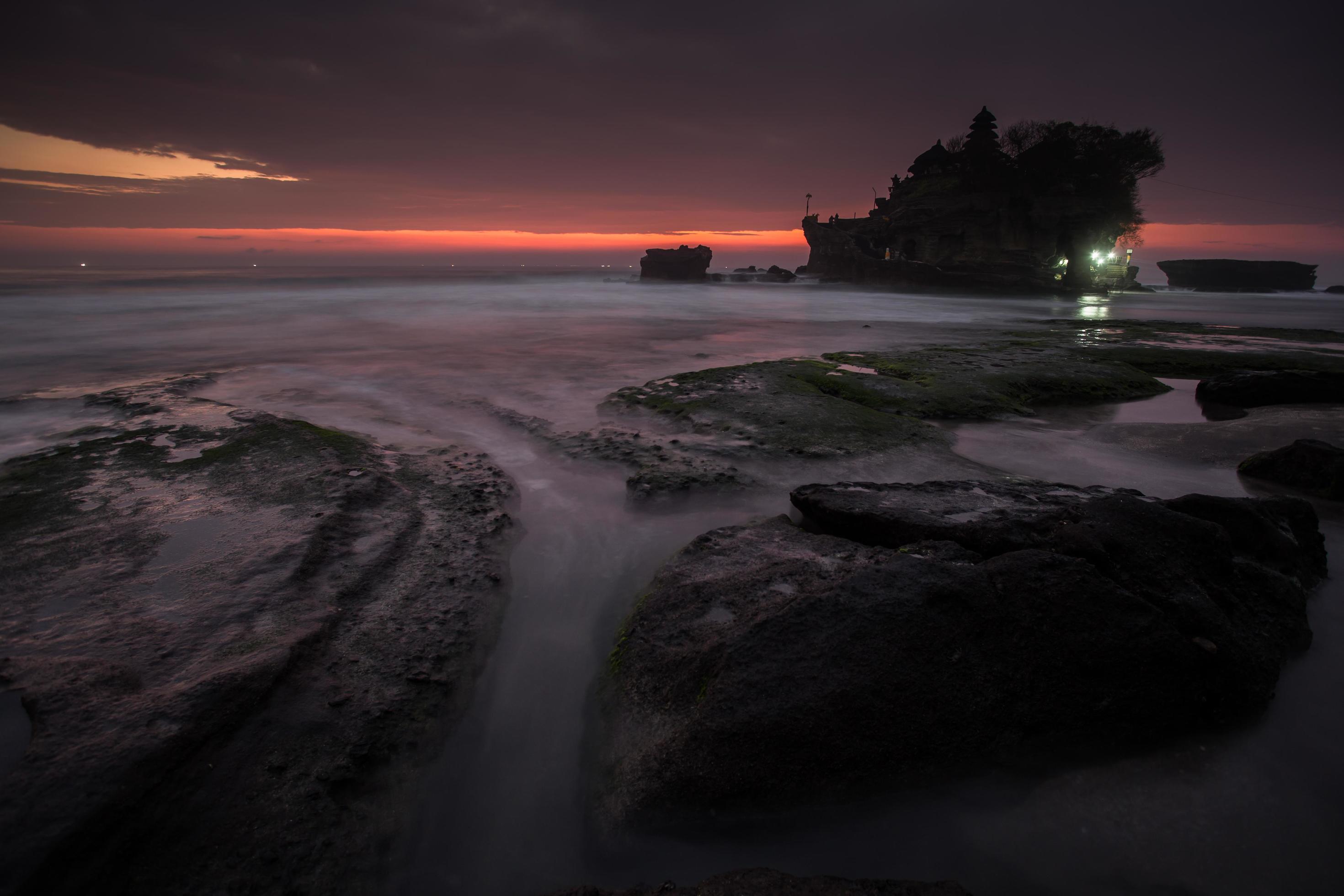 BALI Landmark Tanah Lot temple in sunset. Bali island, indonesia Stock Free