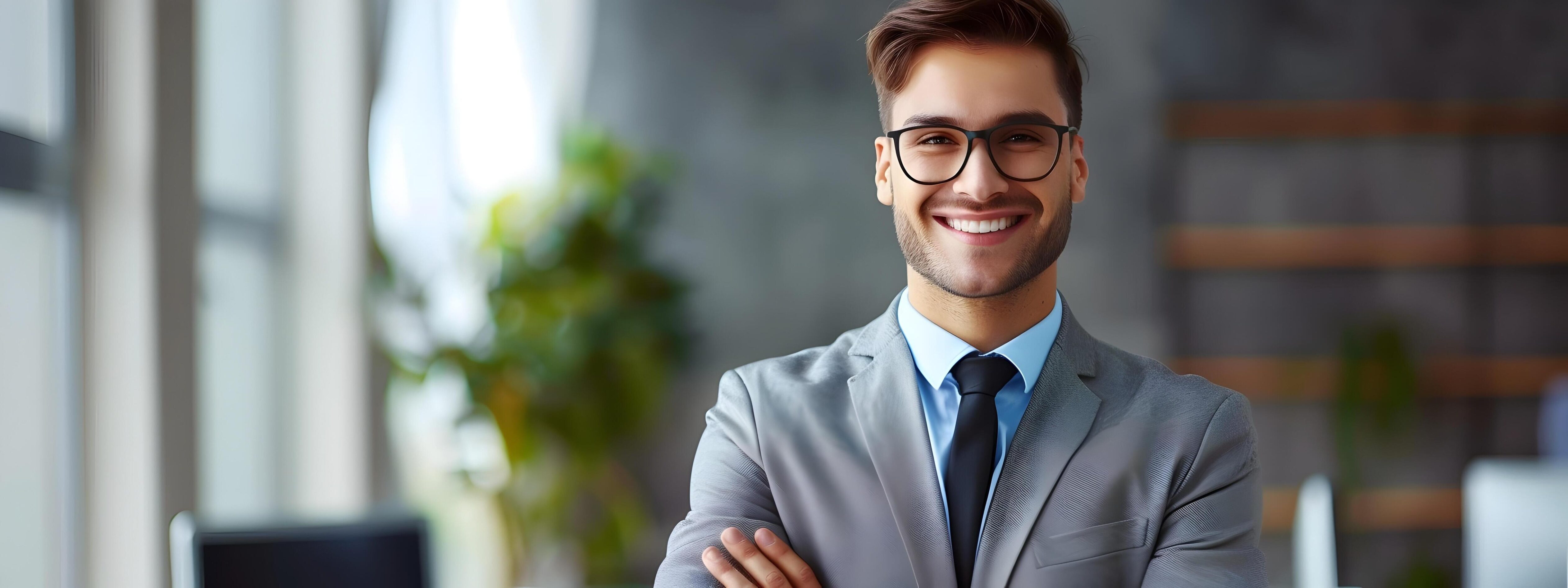 Confident Young Corporate Executive Posing Proudly in Office Environment Stock Free